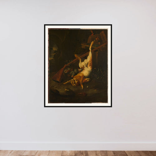 A Hunter's Bag, with Dead Hare framed — shown to scale