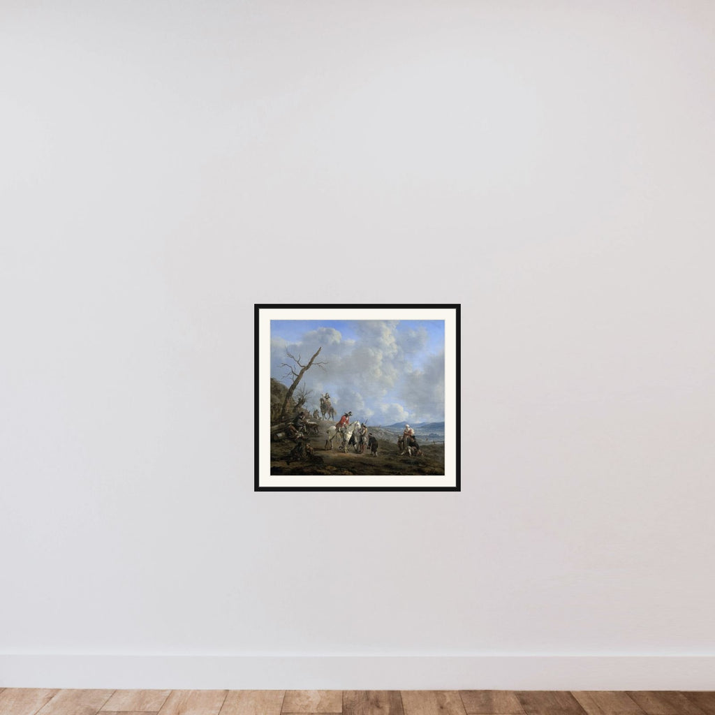 Landscape with Riders, Hunters and Peasants framed — shown to scale