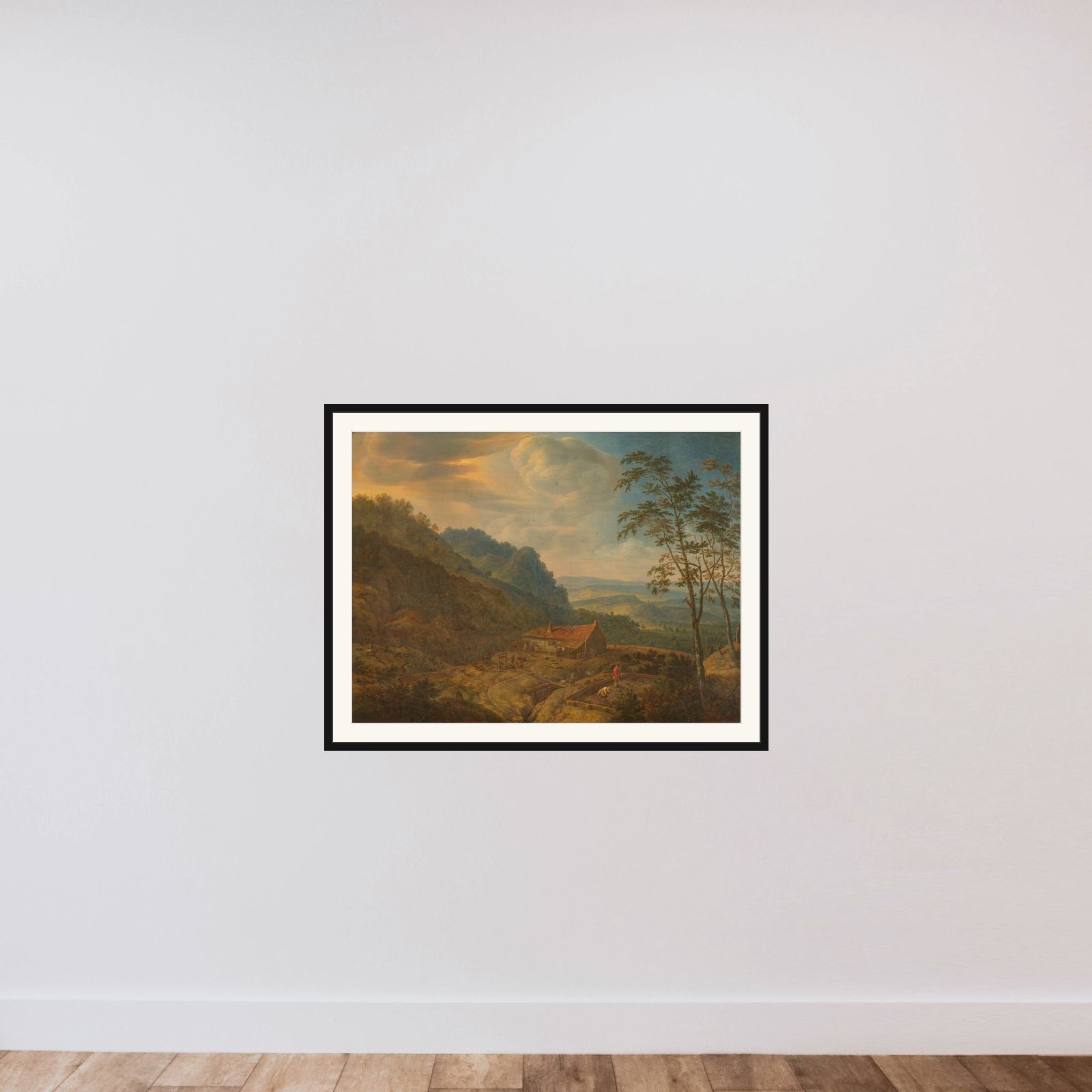 Mountainous Landscape with Farm framed — shown to scale