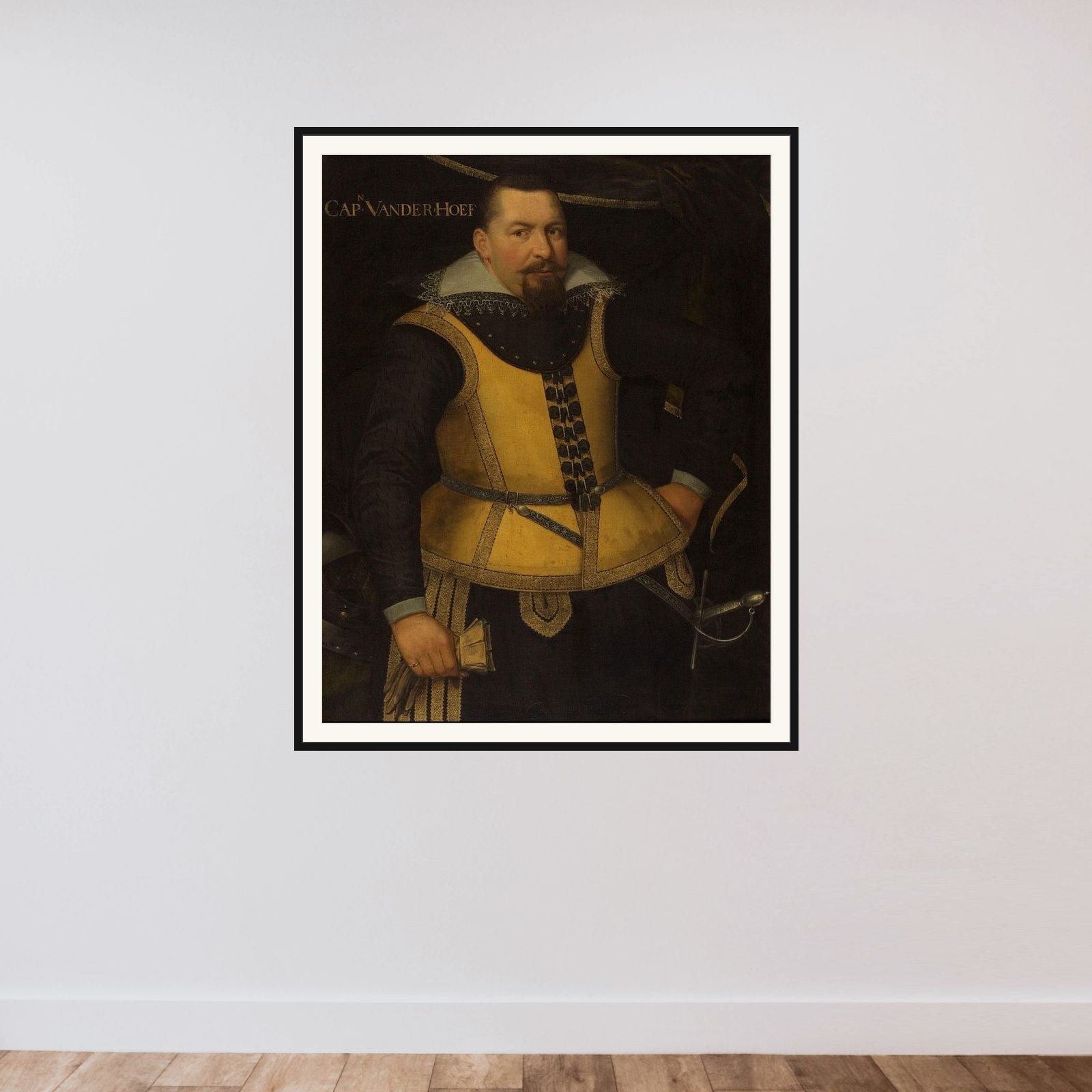 Portrait of Karel van der Hoeven framed — shown to scale