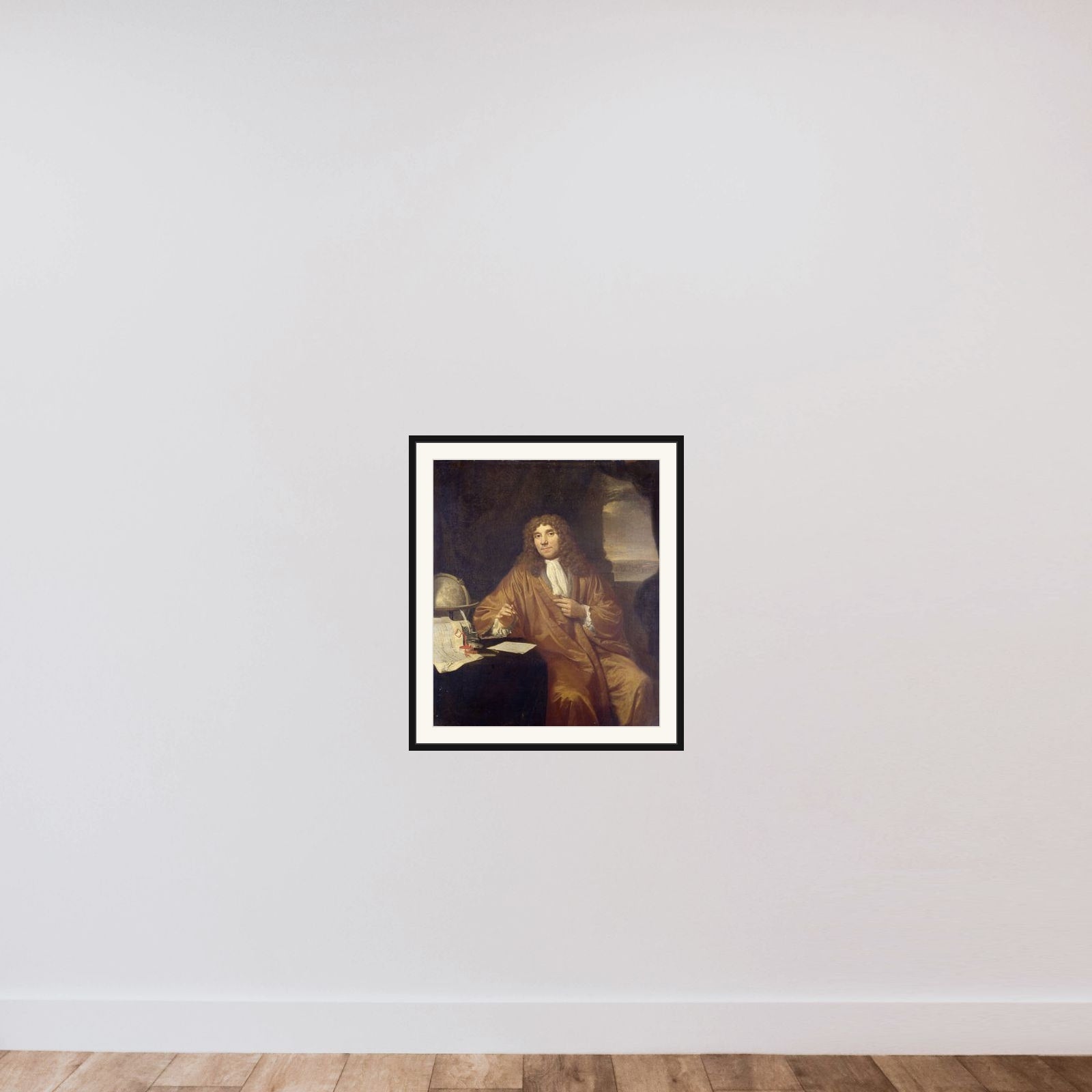 Portrait of Anthonie van Leeuwenhoek, Natural Philosopher and Zoologist in Delft framed — shown to scale