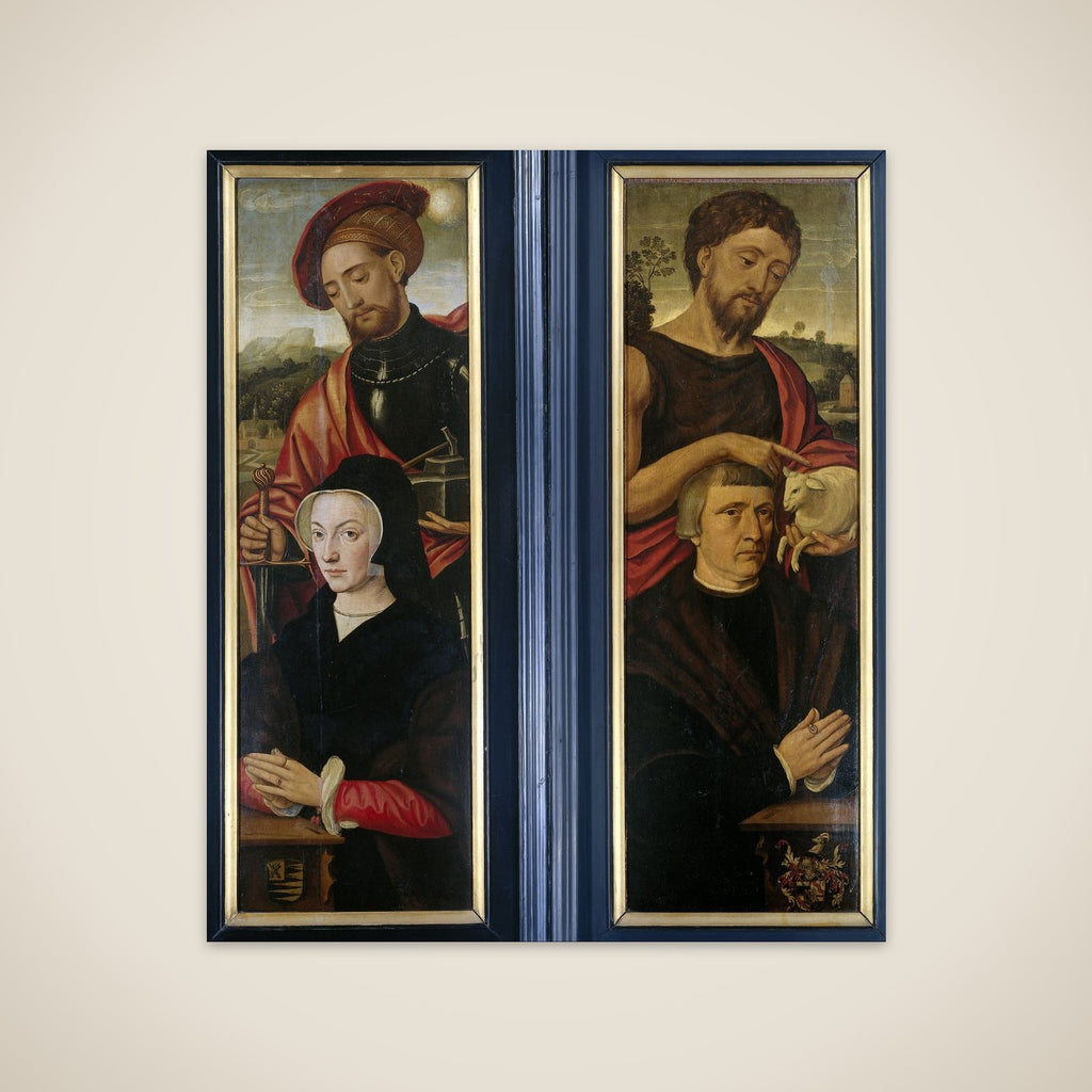 Two Wings of a Triptych with Portraits of Donors with Saints Adrian and John the Baptist unframed print