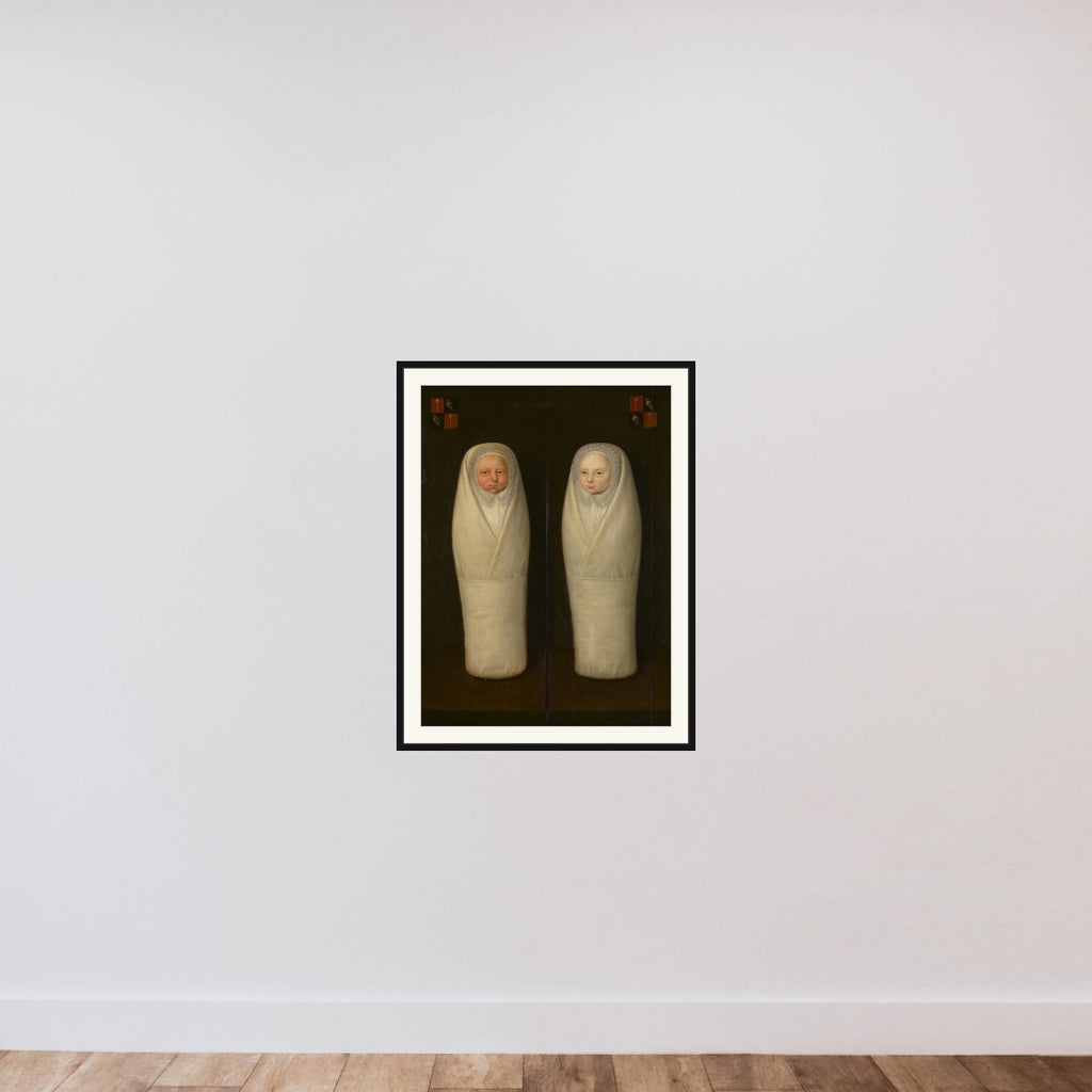 Portrait of Swaddled Twins: The Early-Deceased Children of Jacob de Graeff and Aeltge Boelens framed — shown to scale