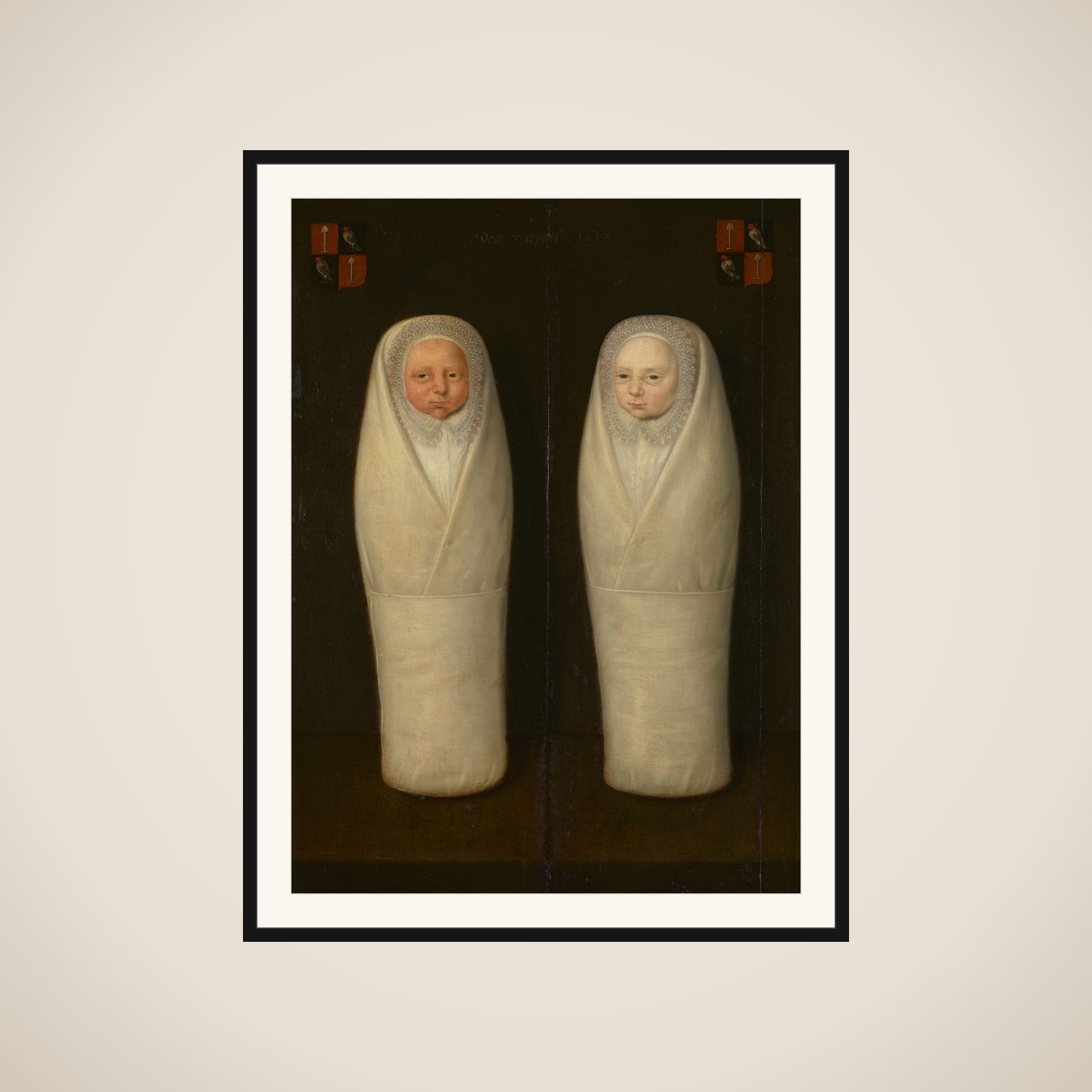 Portrait of Swaddled Twins: The Early-Deceased Children of Jacob de Graeff and Aeltge Boelens framed