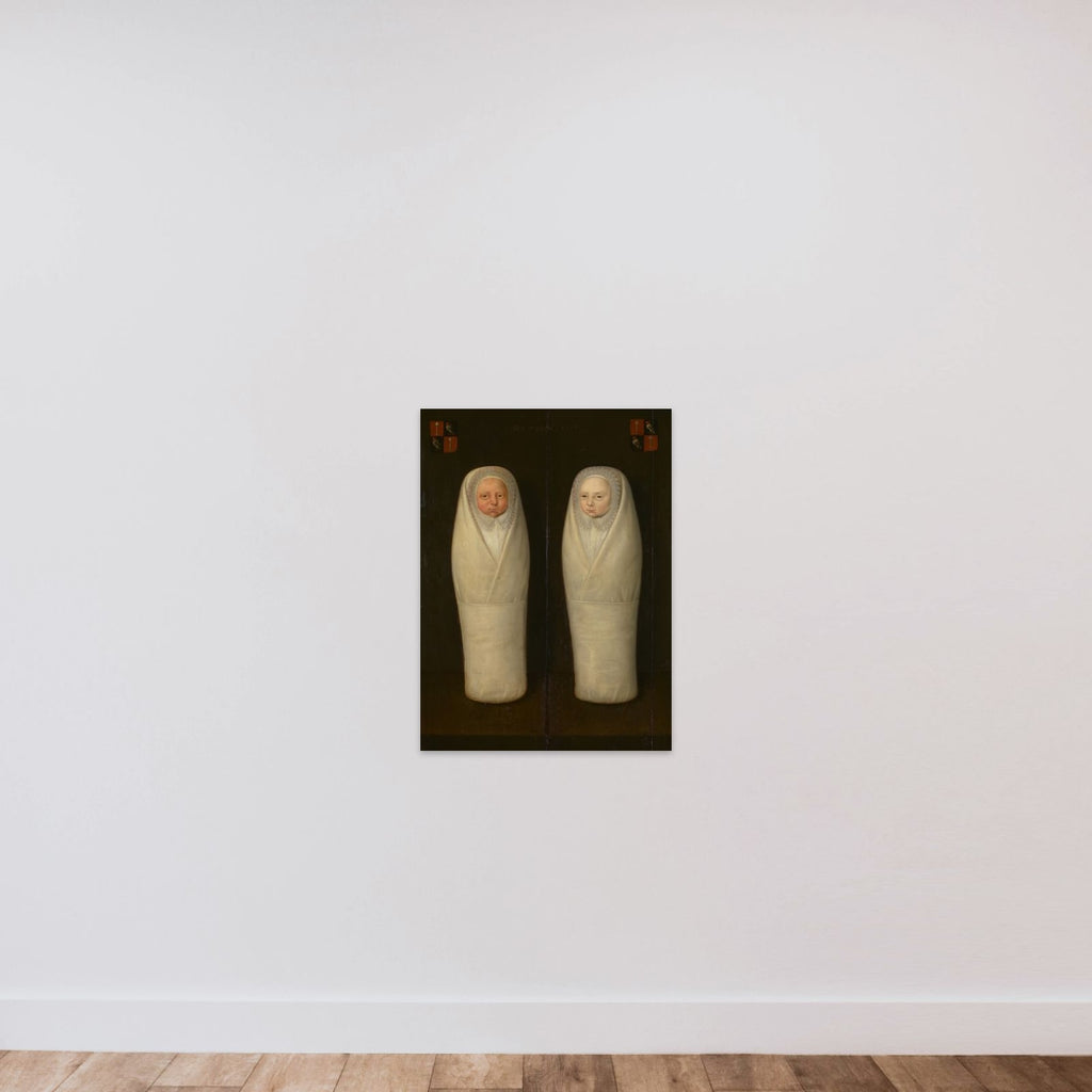 Portrait of Swaddled Twins: The Early-Deceased Children of Jacob de Graeff and Aeltge Boelens unframed — shown to scale