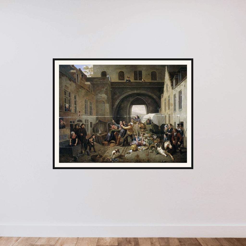 A Collision at the Porte de Hal, Brussels framed — shown to scale