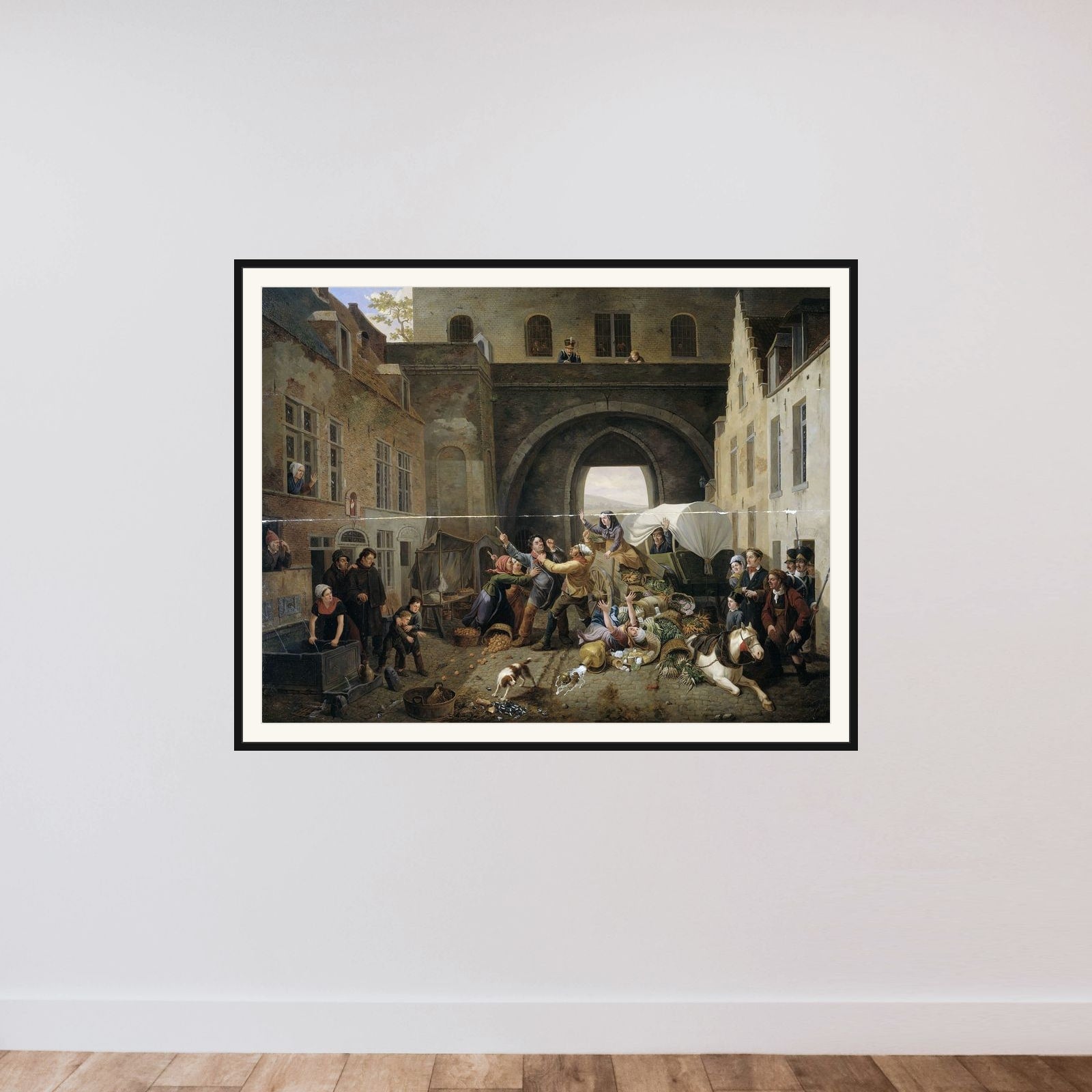 A Collision at the Porte de Hal, Brussels framed — shown to scale