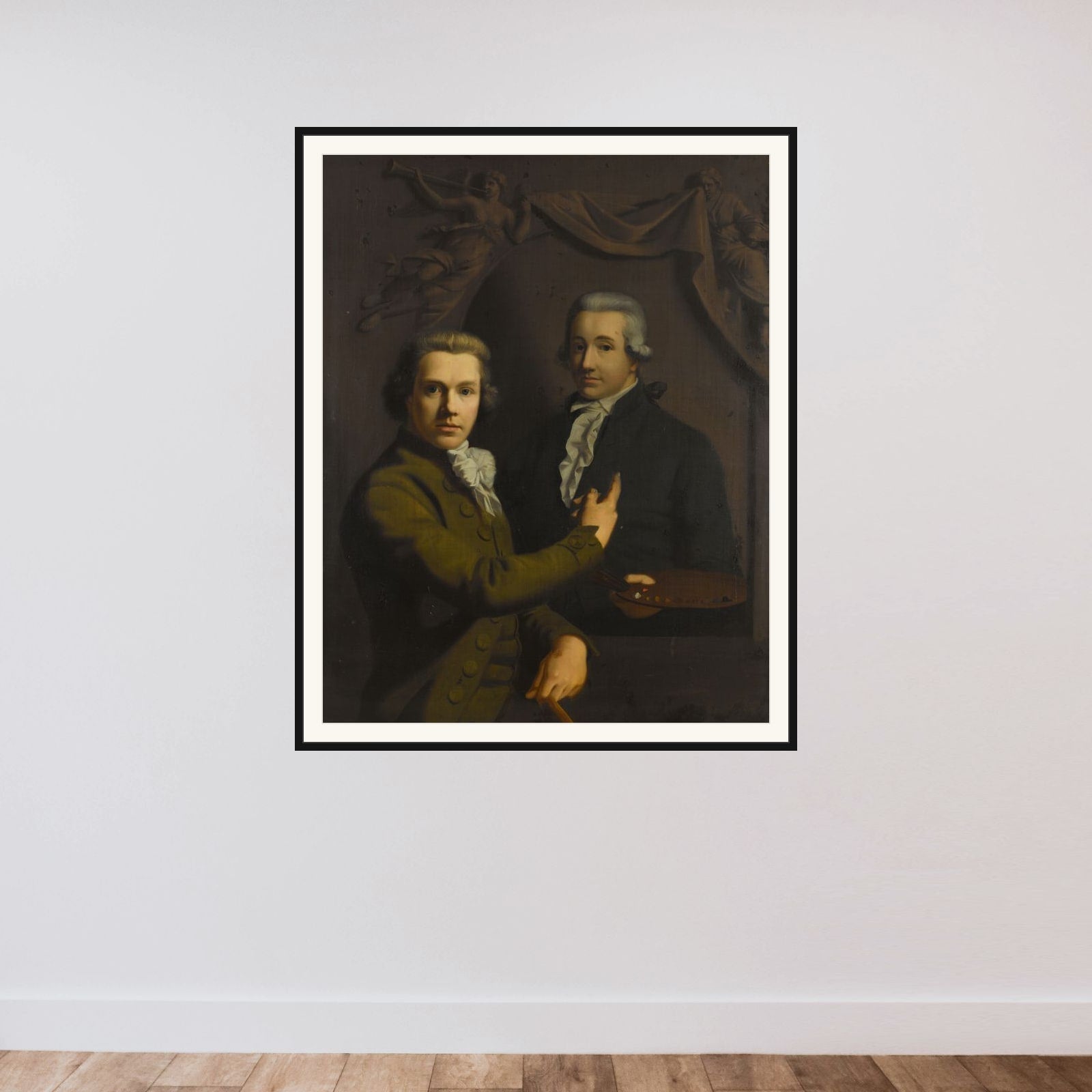 Self Portrait, Pointing at a Portrait of the Artist's deceased Colleague Dirk Jacobsz Ploegsma (1769-91) framed — shown to scale