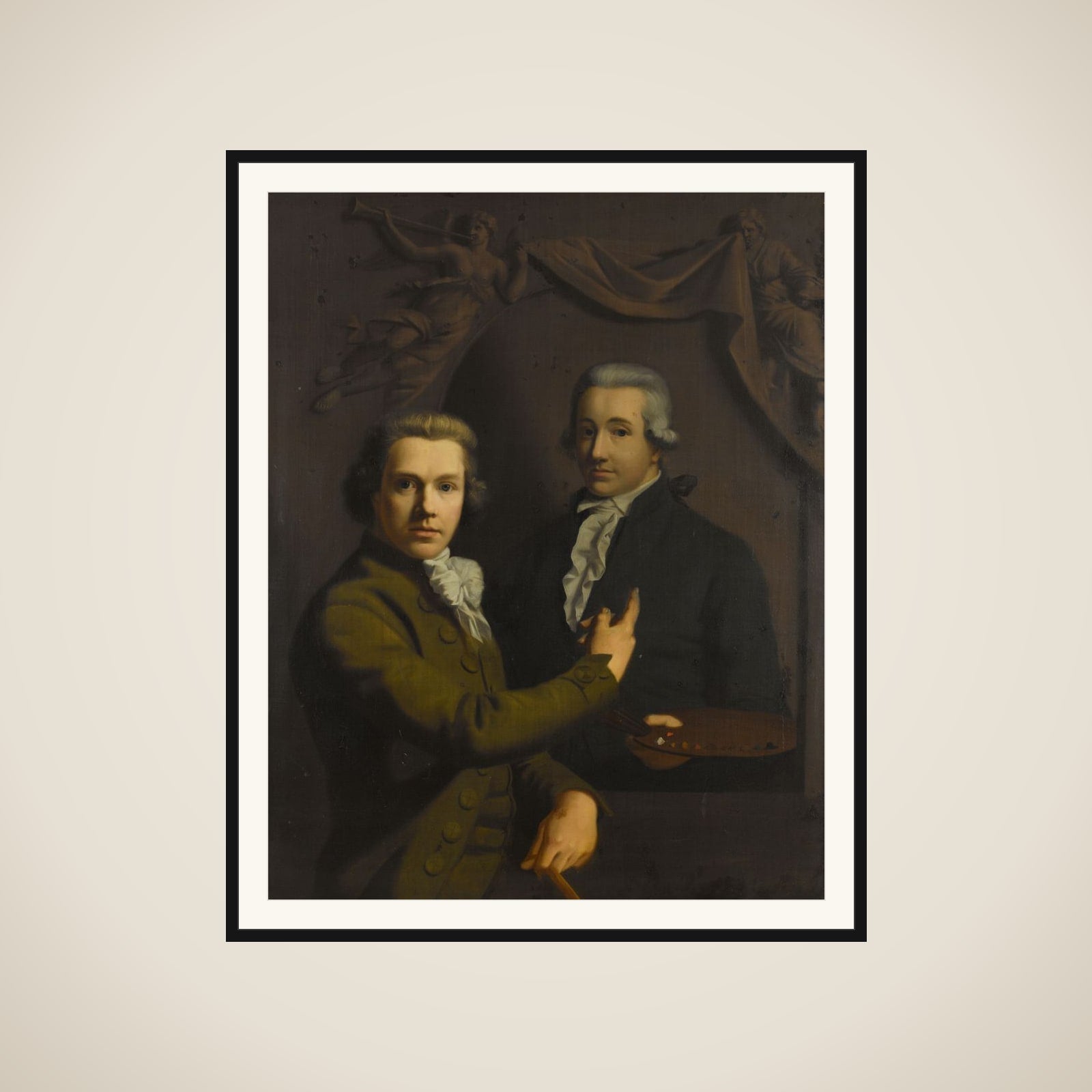 Self Portrait, Pointing at a Portrait of the Artist's deceased Colleague Dirk Jacobsz Ploegsma (1769-91) framed