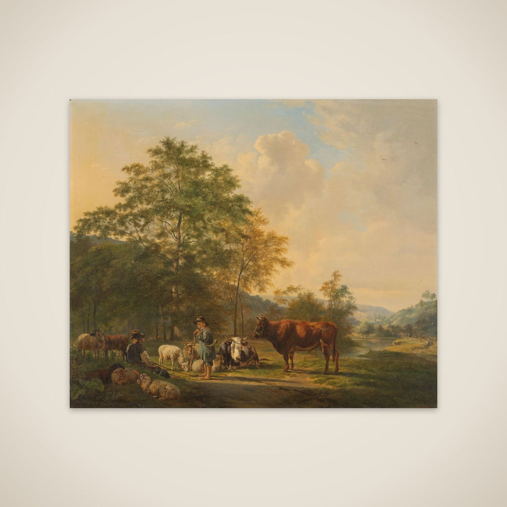 Hilly Landscape with Shepherd, Drover and Cattle unframed print