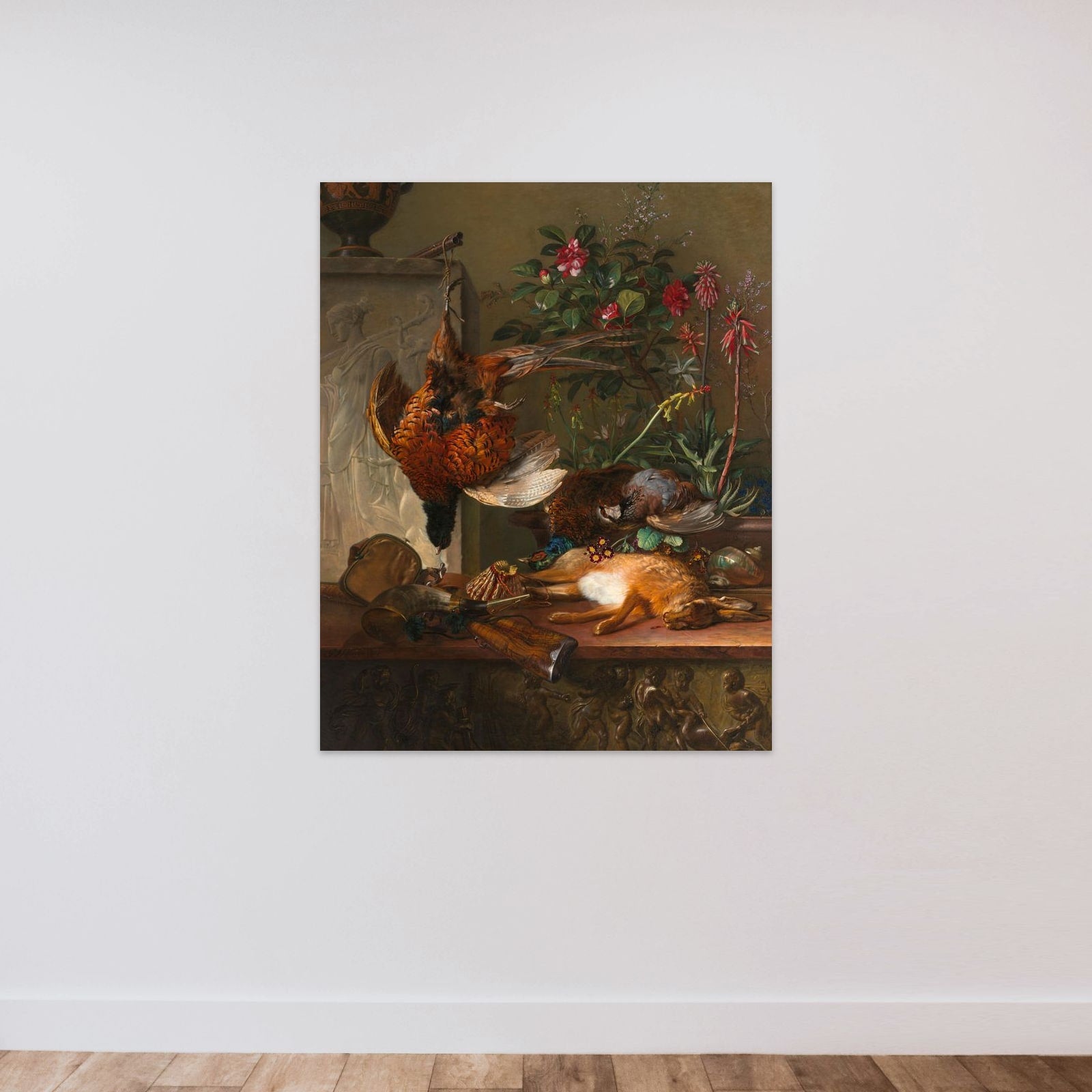 Still Life with Game and a Greek Stele: Allegory of Autumn unframed — shown to scale