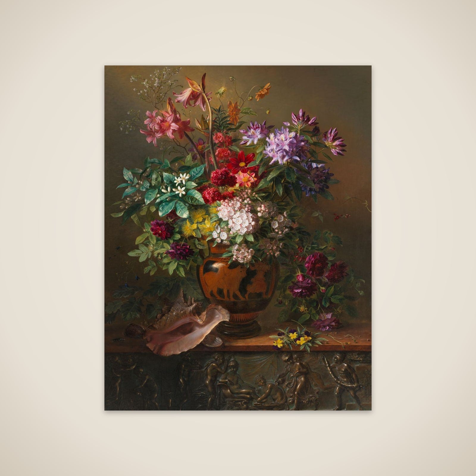 Still Life with Flowers in a Greek Vase: Allegory of Spring unframed print
