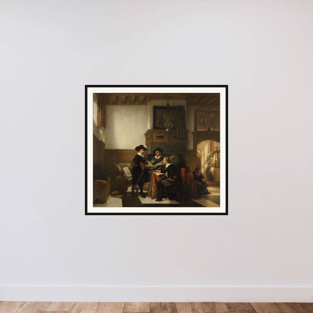 De staalmeesters van de Leidse Saaihal framed — shown to scale
