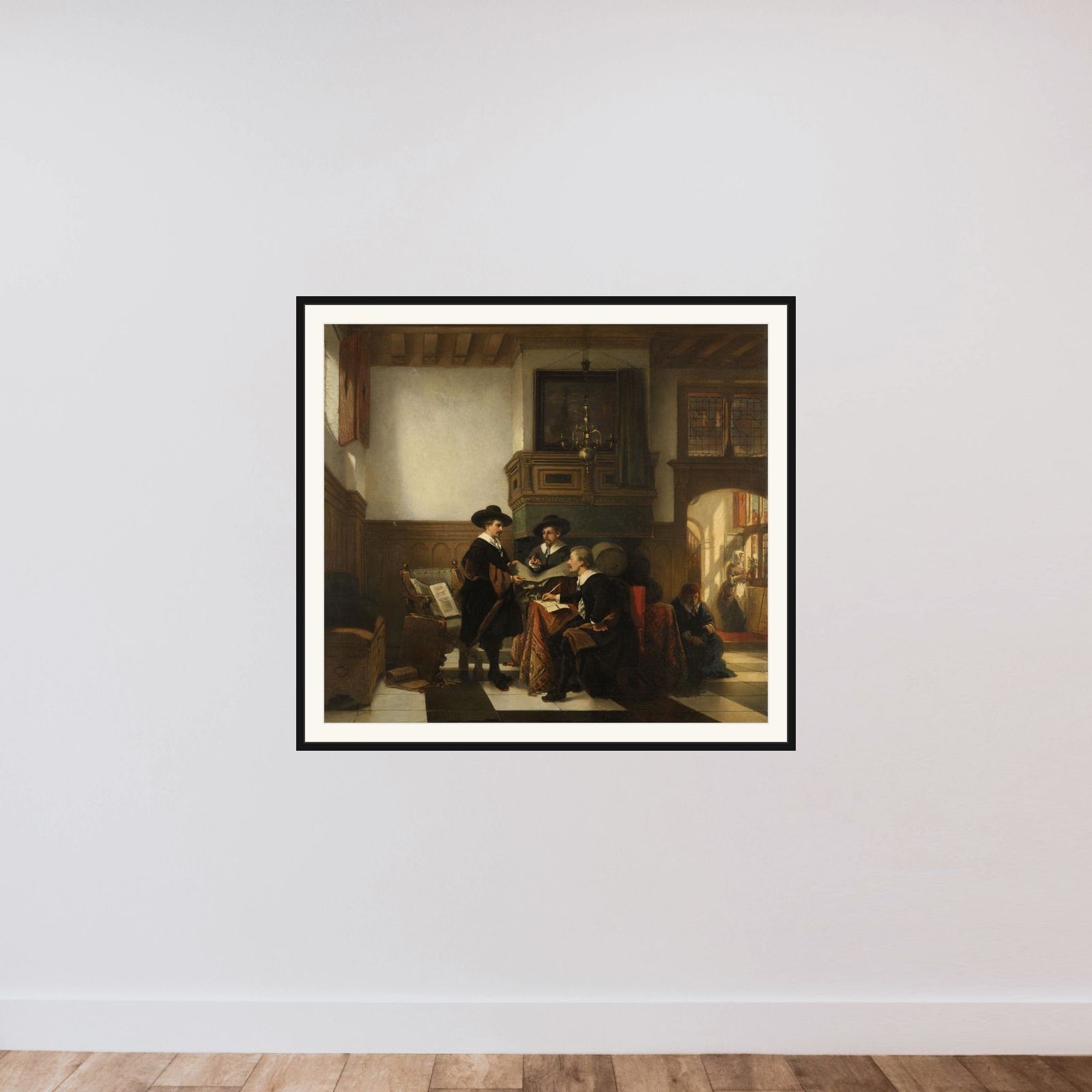 De staalmeesters van de Leidse Saaihal framed — shown to scale