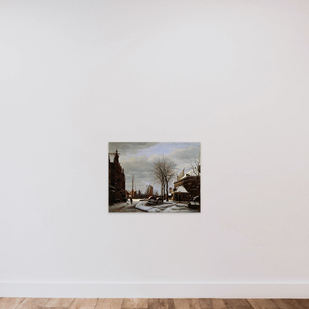 Slijpsteenmarkt (Whetstone Market) in Amsterdam with the Building 'Het Zeerecht' in Winter (The Slypsteenen at Amsterdam) unframed — shown to scale