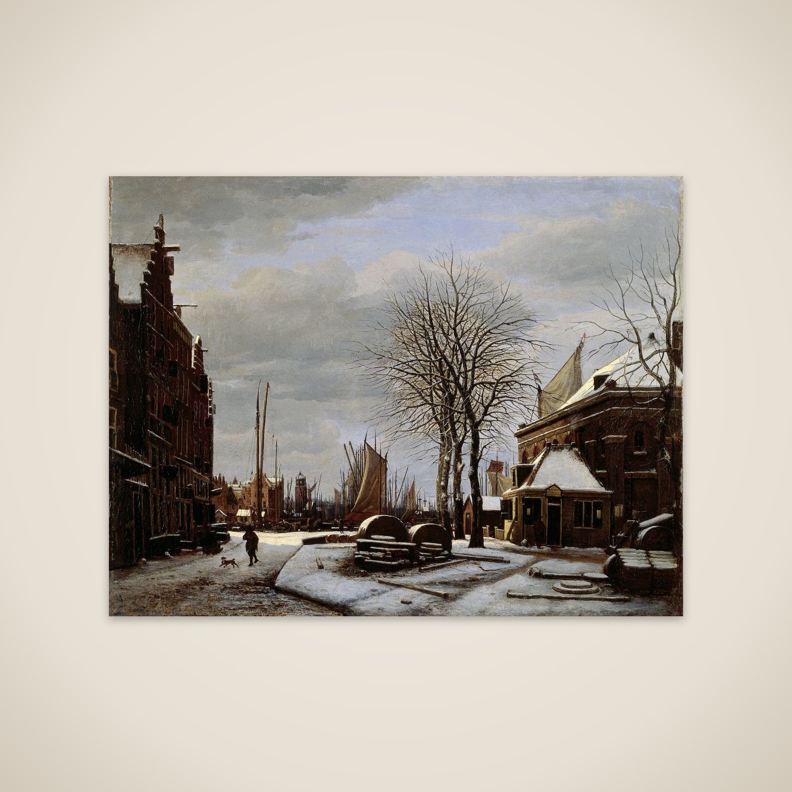Slijpsteenmarkt (Whetstone Market) in Amsterdam with the Building 'Het Zeerecht' in Winter (The Slypsteenen at Amsterdam) unframed print