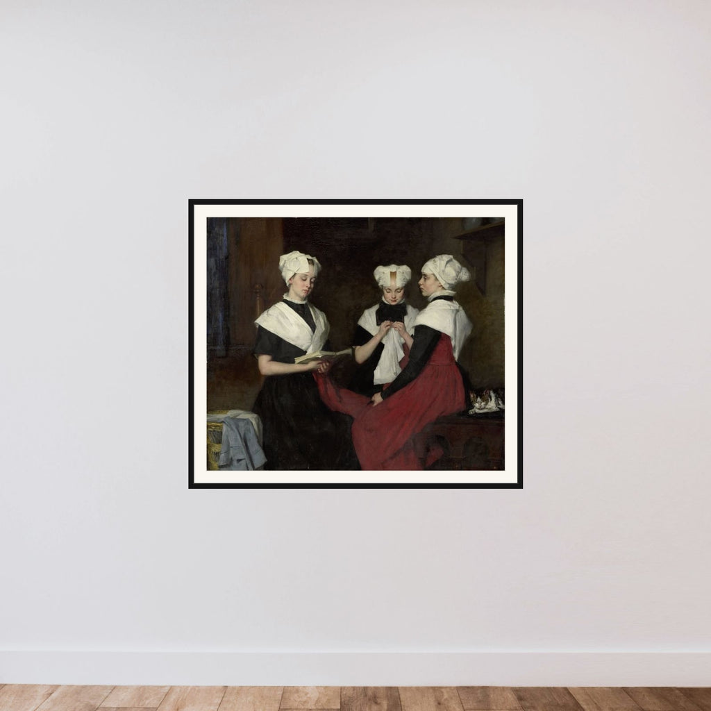 Drie meisjes uit het Amsterdamse Burgerweeshuis framed — shown to scale