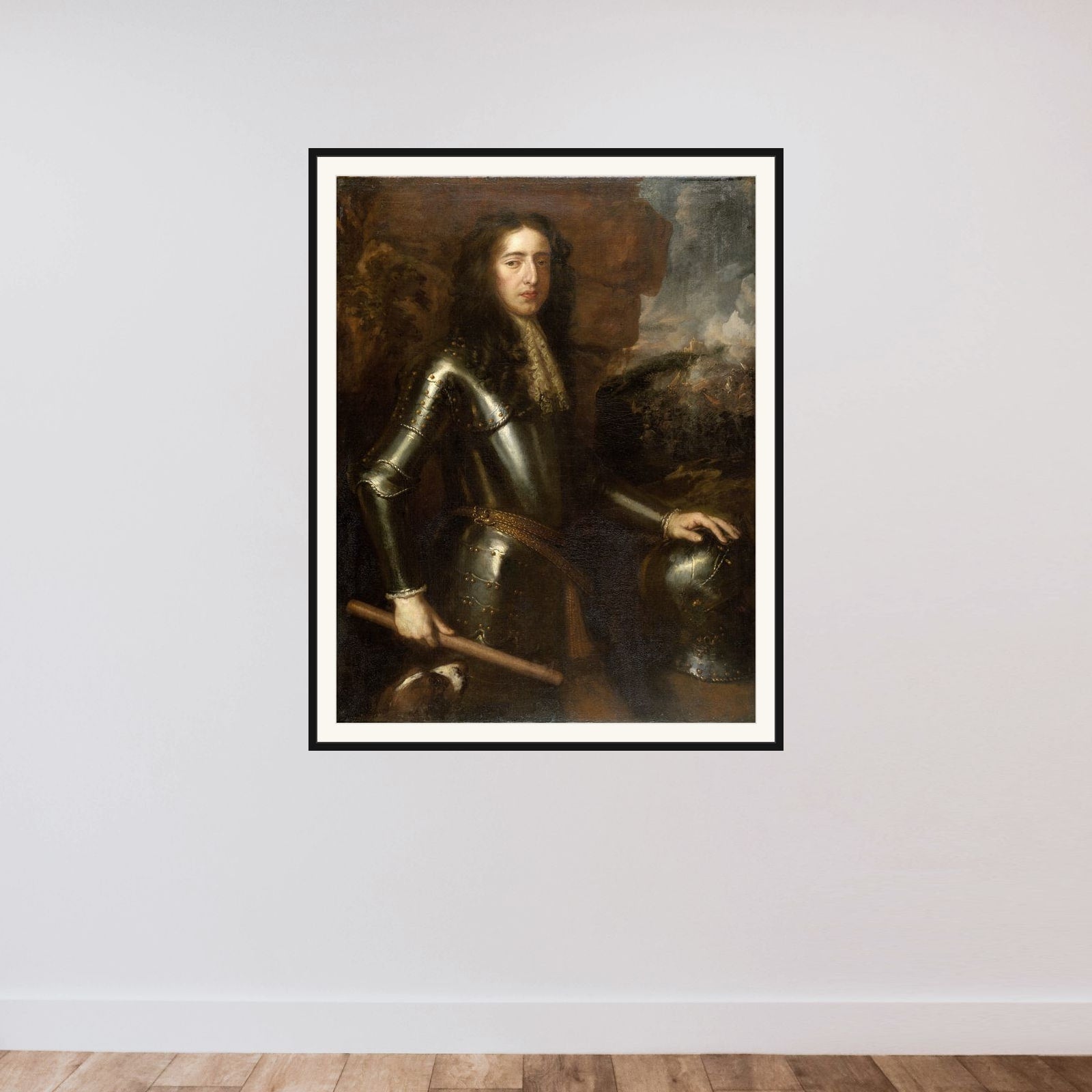Portrait of William III (1650-1702), Prince of Orange framed — shown to scale