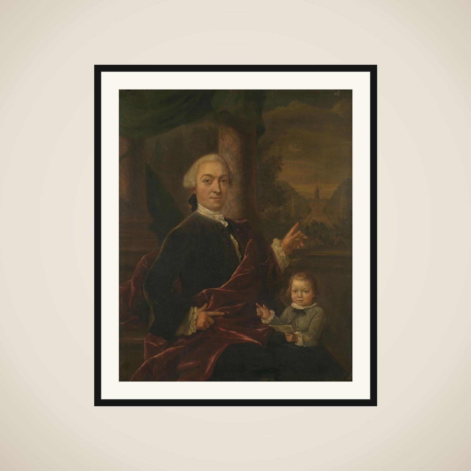 Family Portrait of Jan van de Poll, Banker and Burgomaster of Amsterdam with his young Son Harman framed