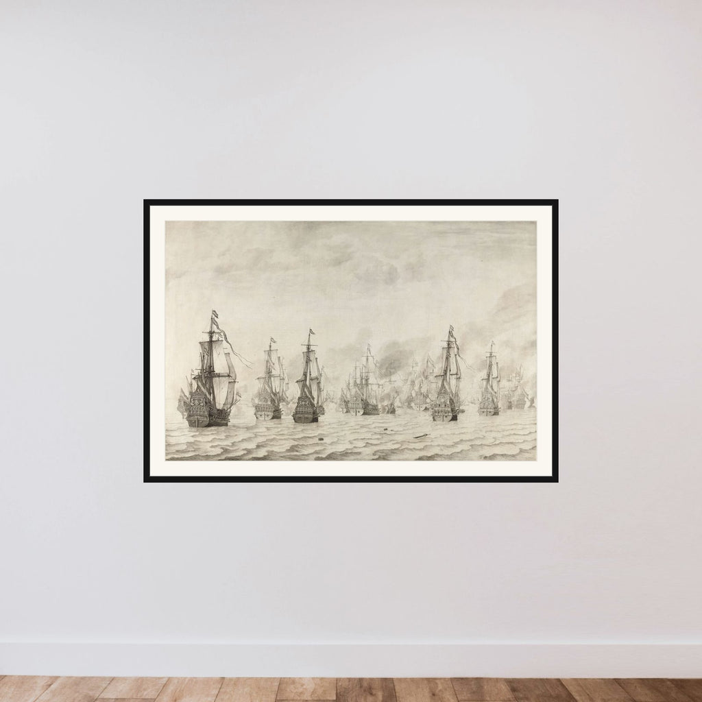 The Naval Battle against the Spanish near Dunkirk, 18 February 1639 framed — shown to scale