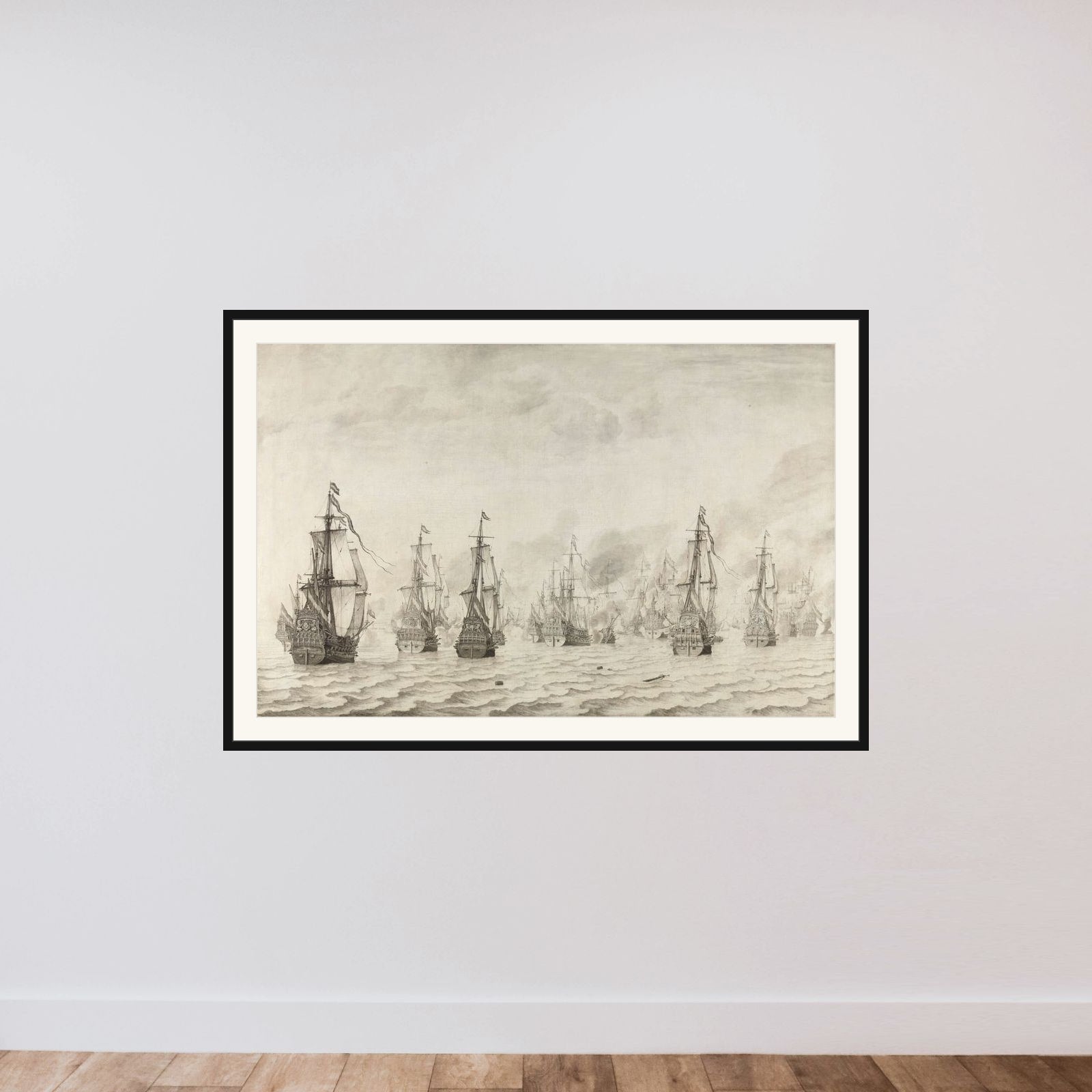The Naval Battle against the Spanish near Dunkirk, 18 February 1639 framed — shown to scale