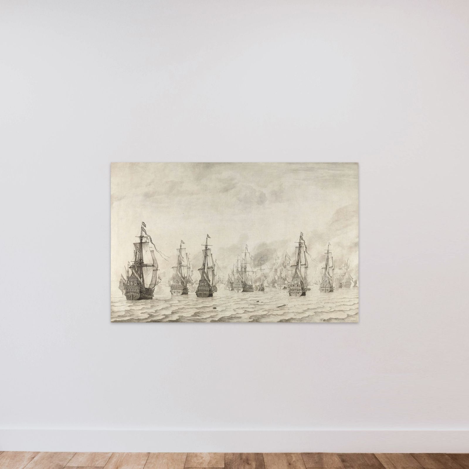 The Naval Battle against the Spanish near Dunkirk, 18 February 1639 unframed — shown to scale