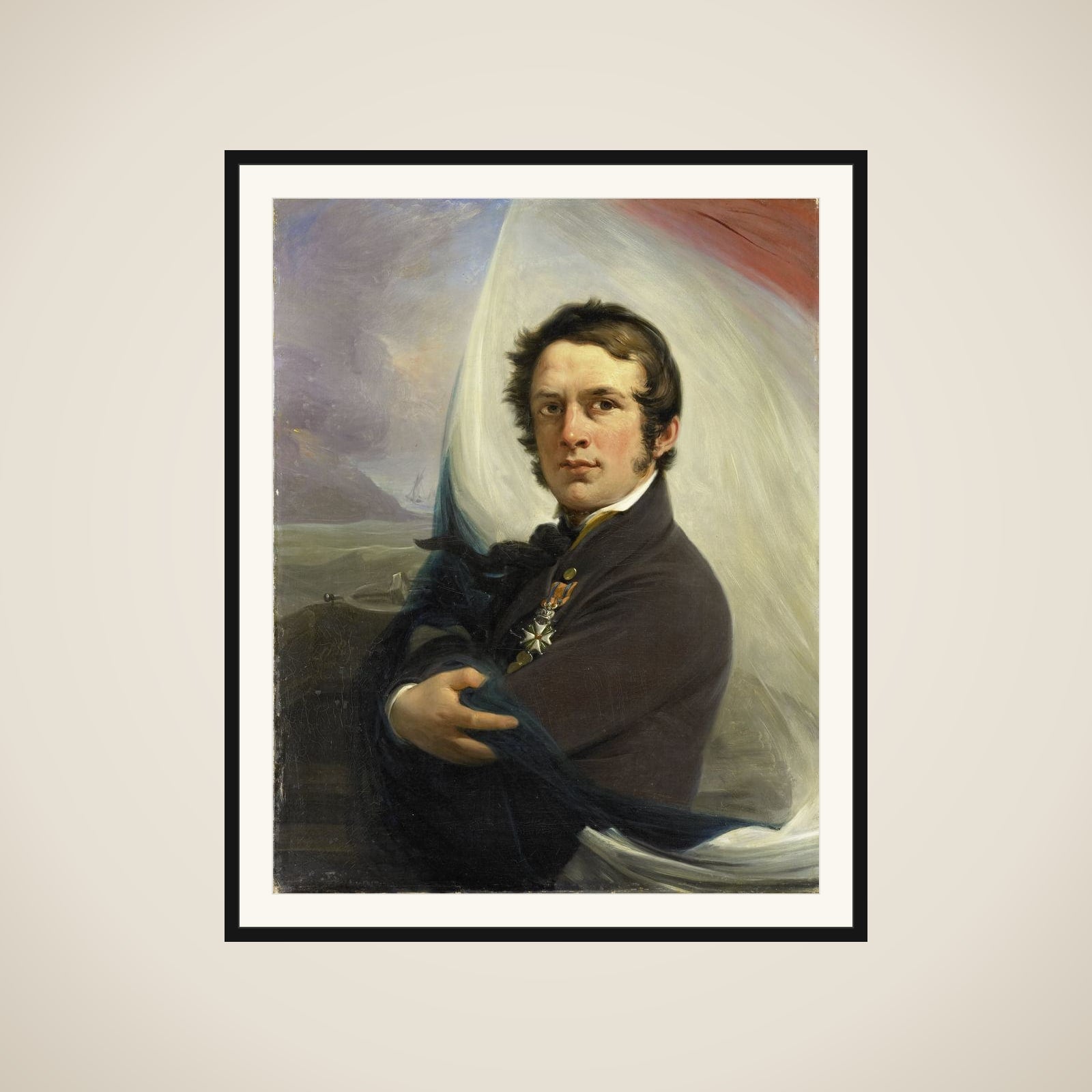 Portrait of Jacob Hobein, Rescued the Dutch Flag under Enemy Fire, 18 March 1831 framed