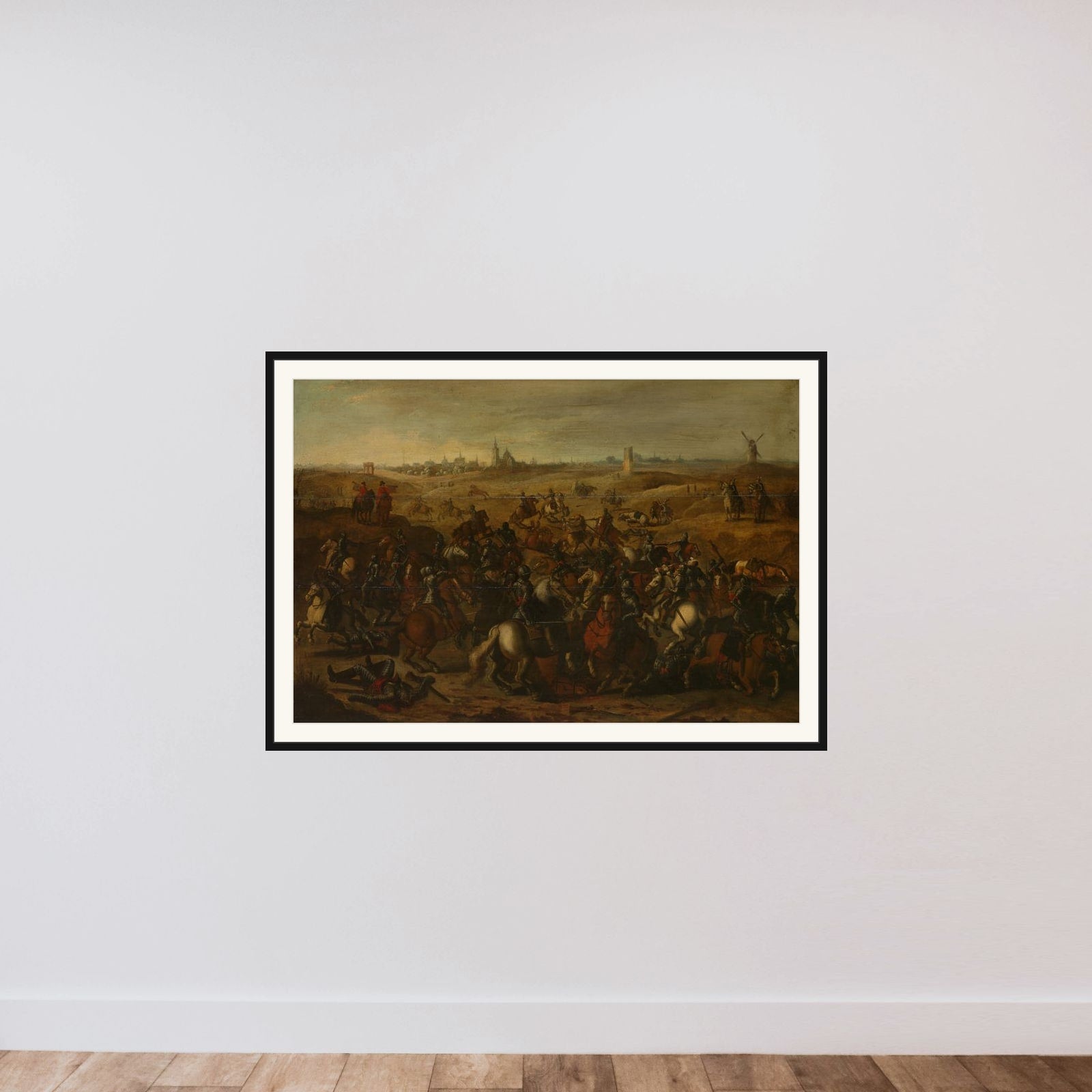 The Skirmish Between Cuirassiers, 5 February 1600, on the Vughterheide framed — shown to scale