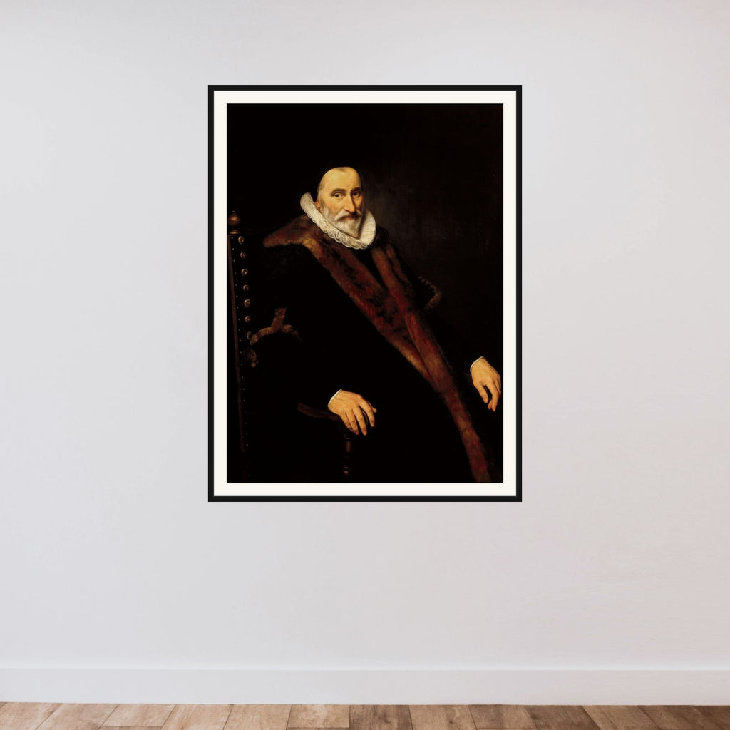 Portrait of Cornelis Pietersz Hooft (1546-1626) framed — shown to scale