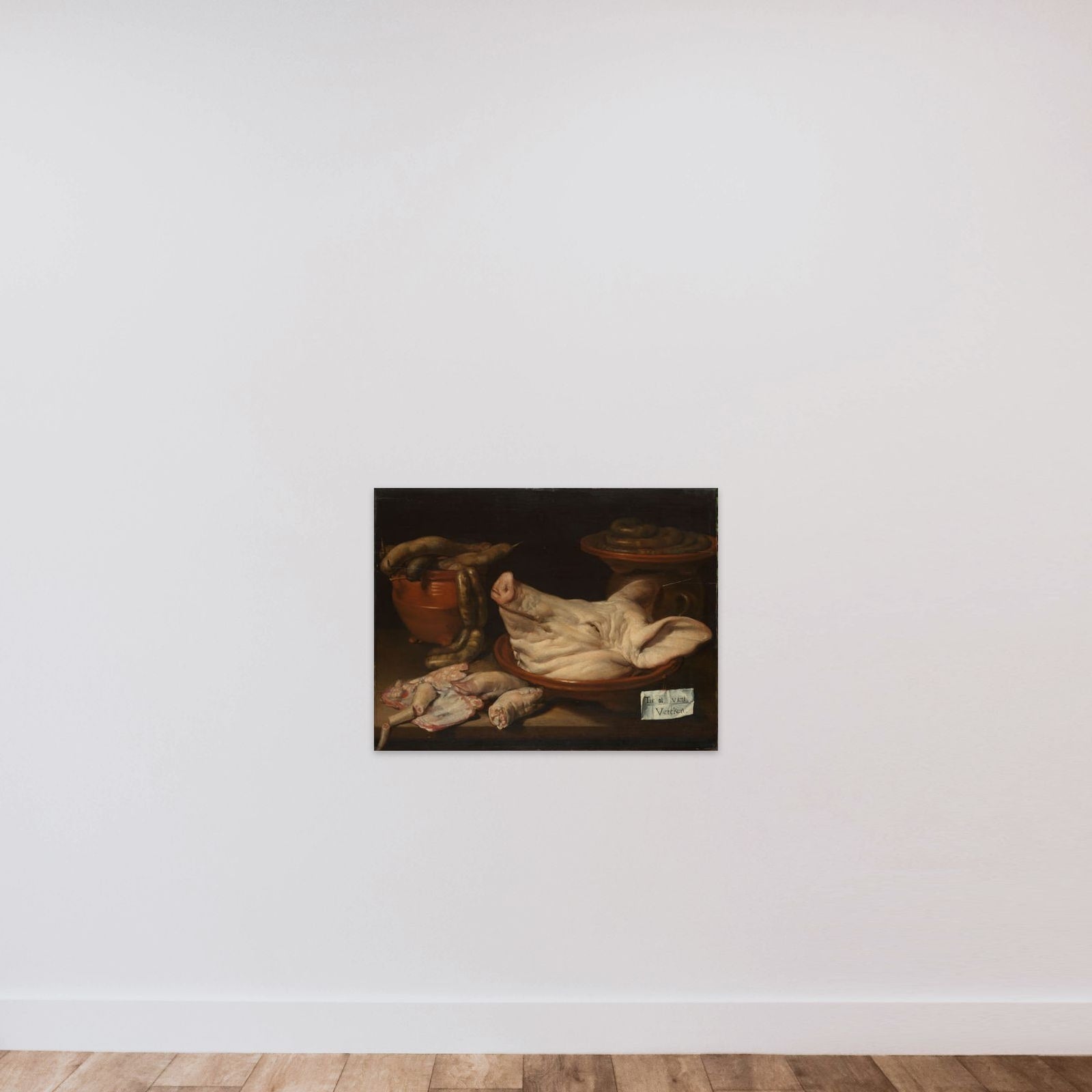 Still Life with Pig's Head, Pig's Knuckles and Sausage unframed — shown to scale