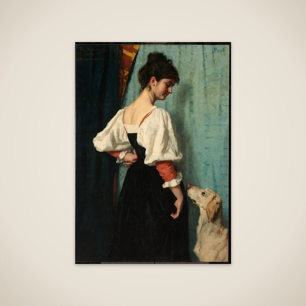 Portrait of a young Woman, with 'Puck' the Dog unframed print