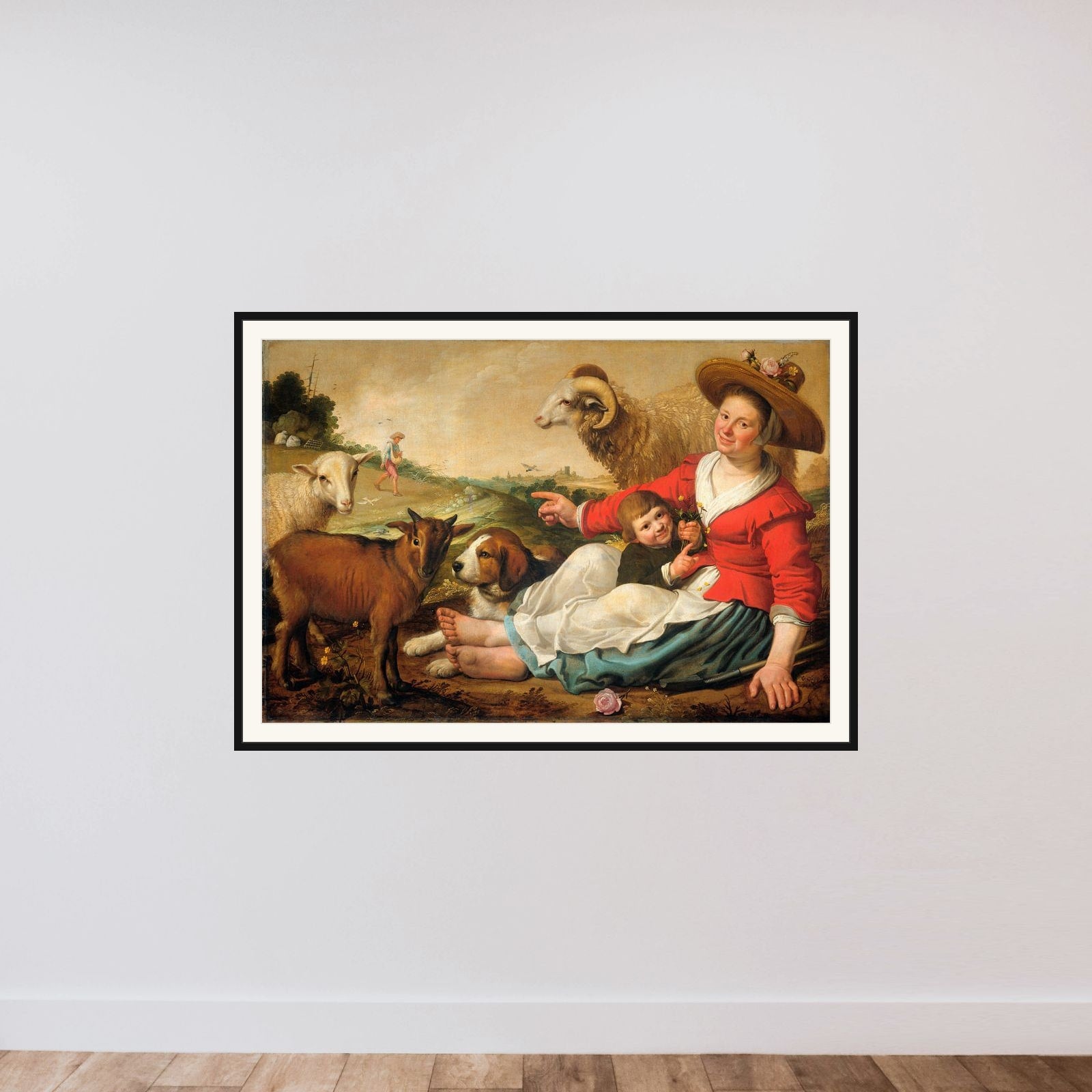 The Shepherdess framed — shown to scale