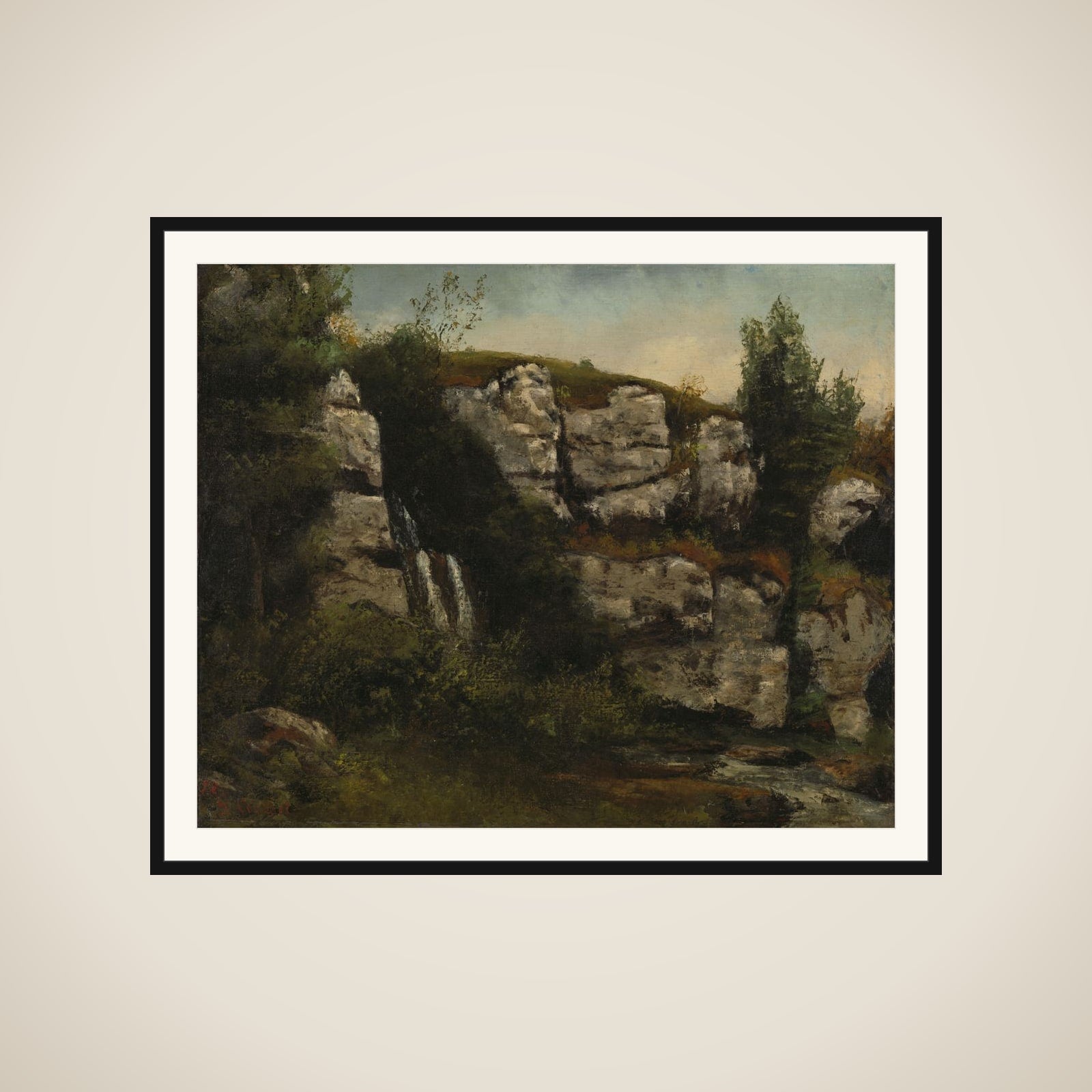 Landscape with Rocky Cliffs and a Waterfall framed