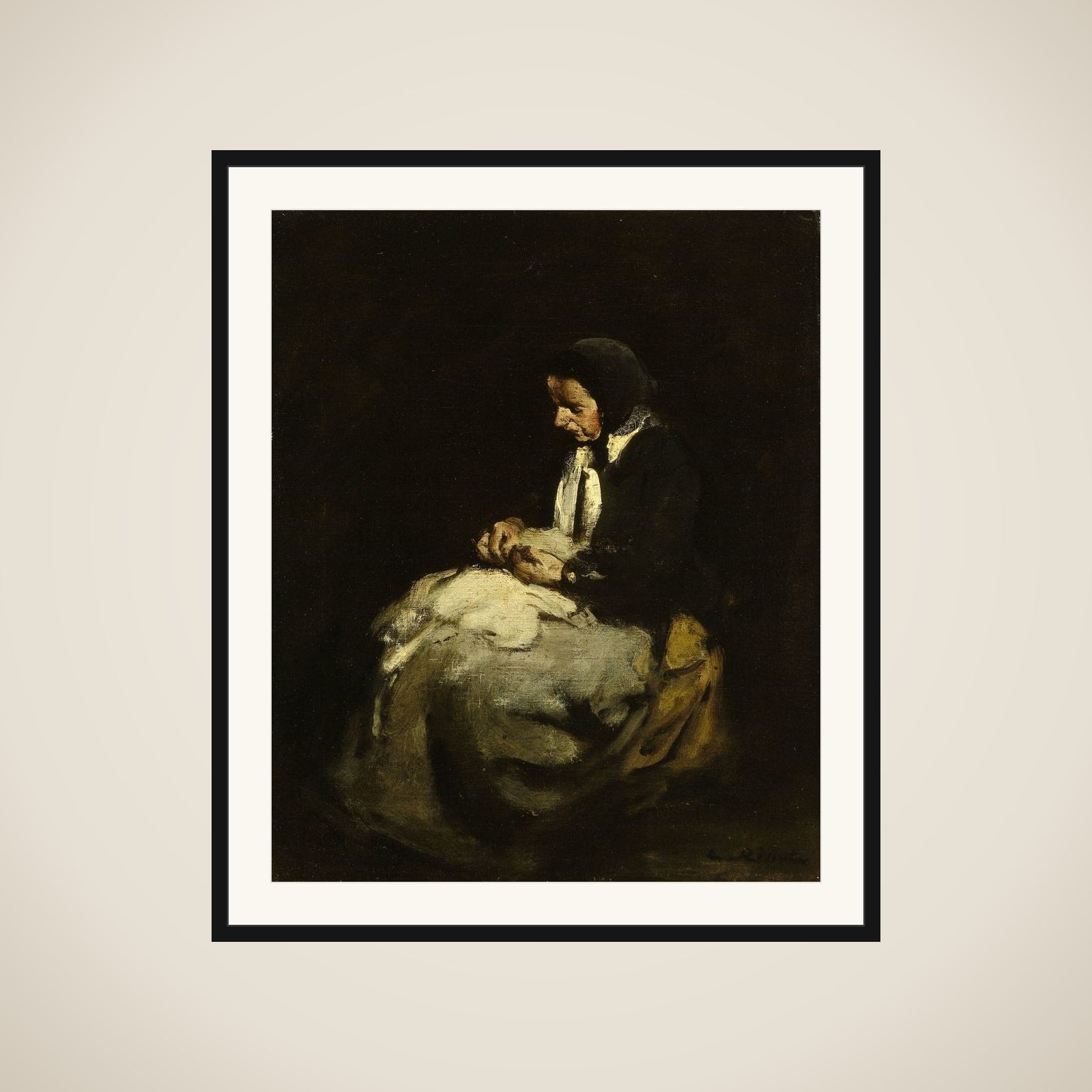 Woman sewing framed
