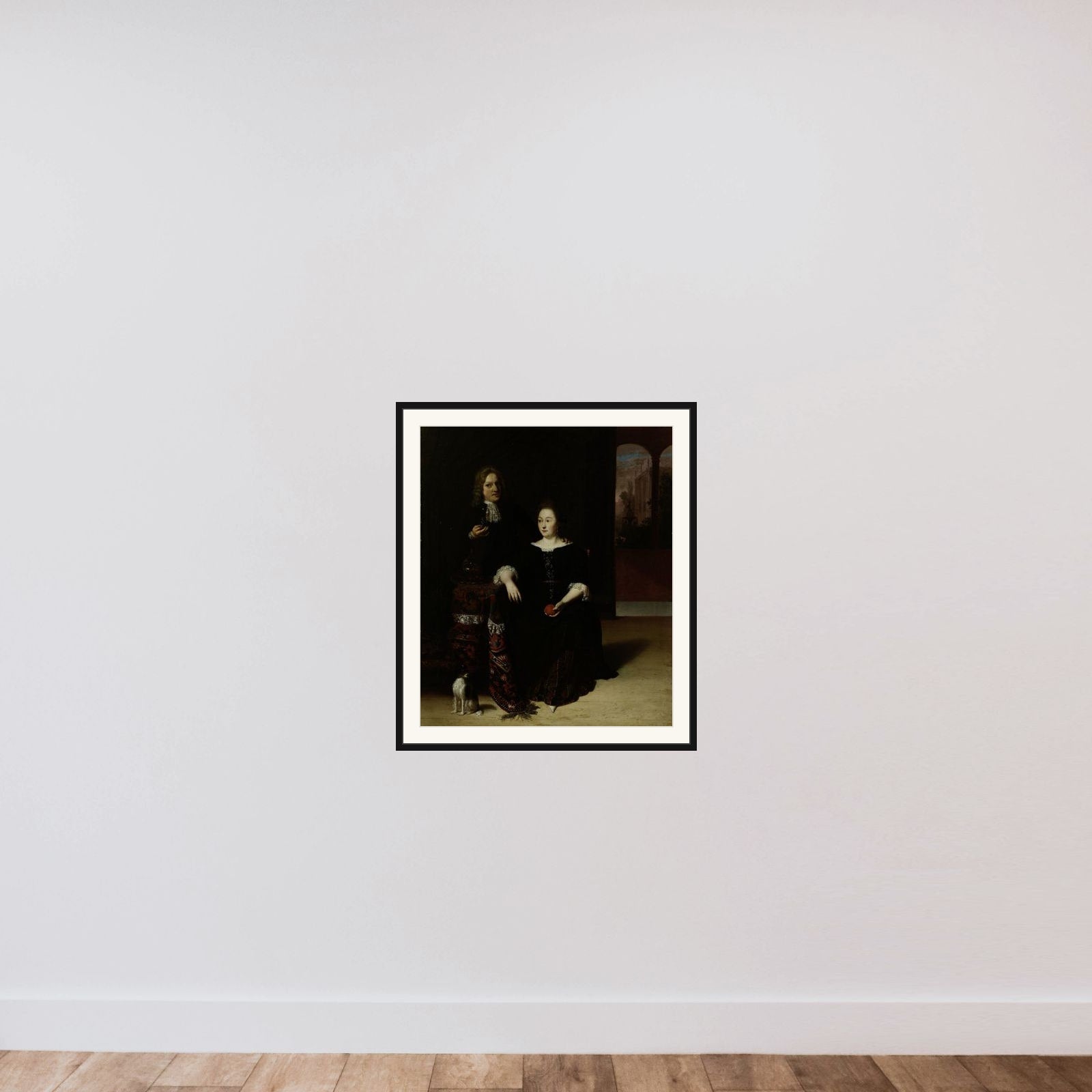 Portrait of a Woman and a Man in an Interior framed — shown to scale