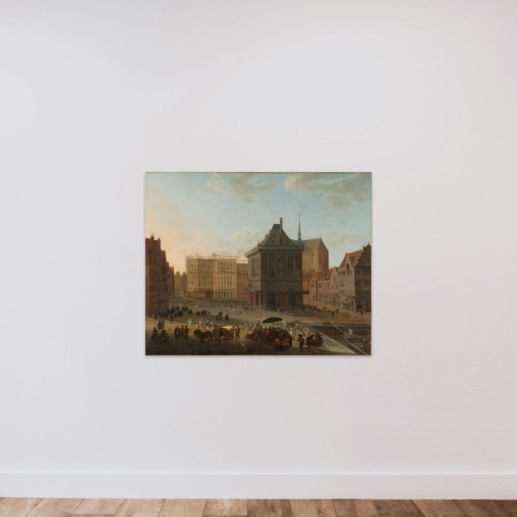 The Dam in Amsterdam with the new Town Hall under Construction unframed — shown to scale