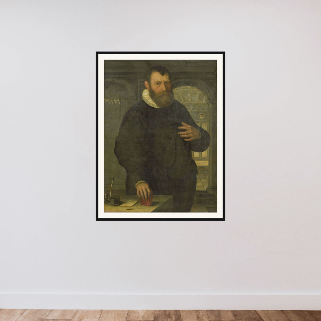 Portrait of Bartholomeus van der Wiere (1534-1603) framed — shown to scale