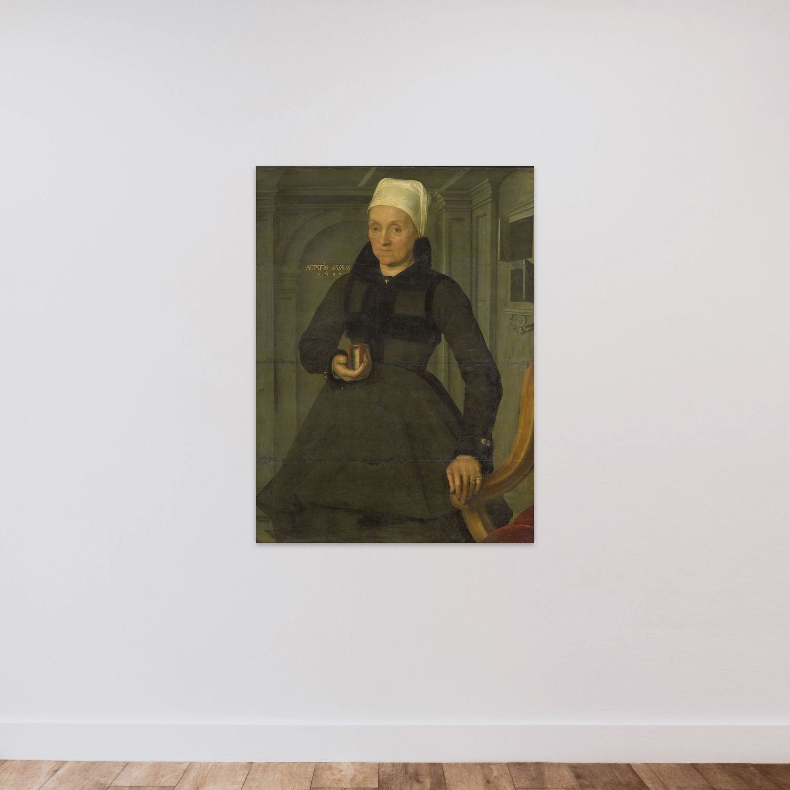 Portrait of Lysbeth Hendriksdr (1536-after 1603). Wife of Bartholomeus van der Wiere unframed — shown to scale