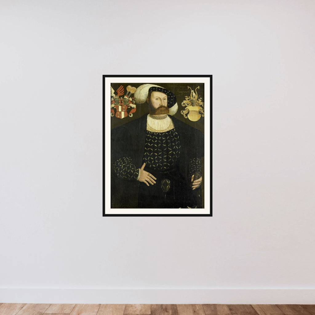 Presumably Posthumous Portrait of Rudolph van Buynou (d 1542), High Bailiff of Stavoren and 'Grietman'of Gaasterland framed — shown to scale