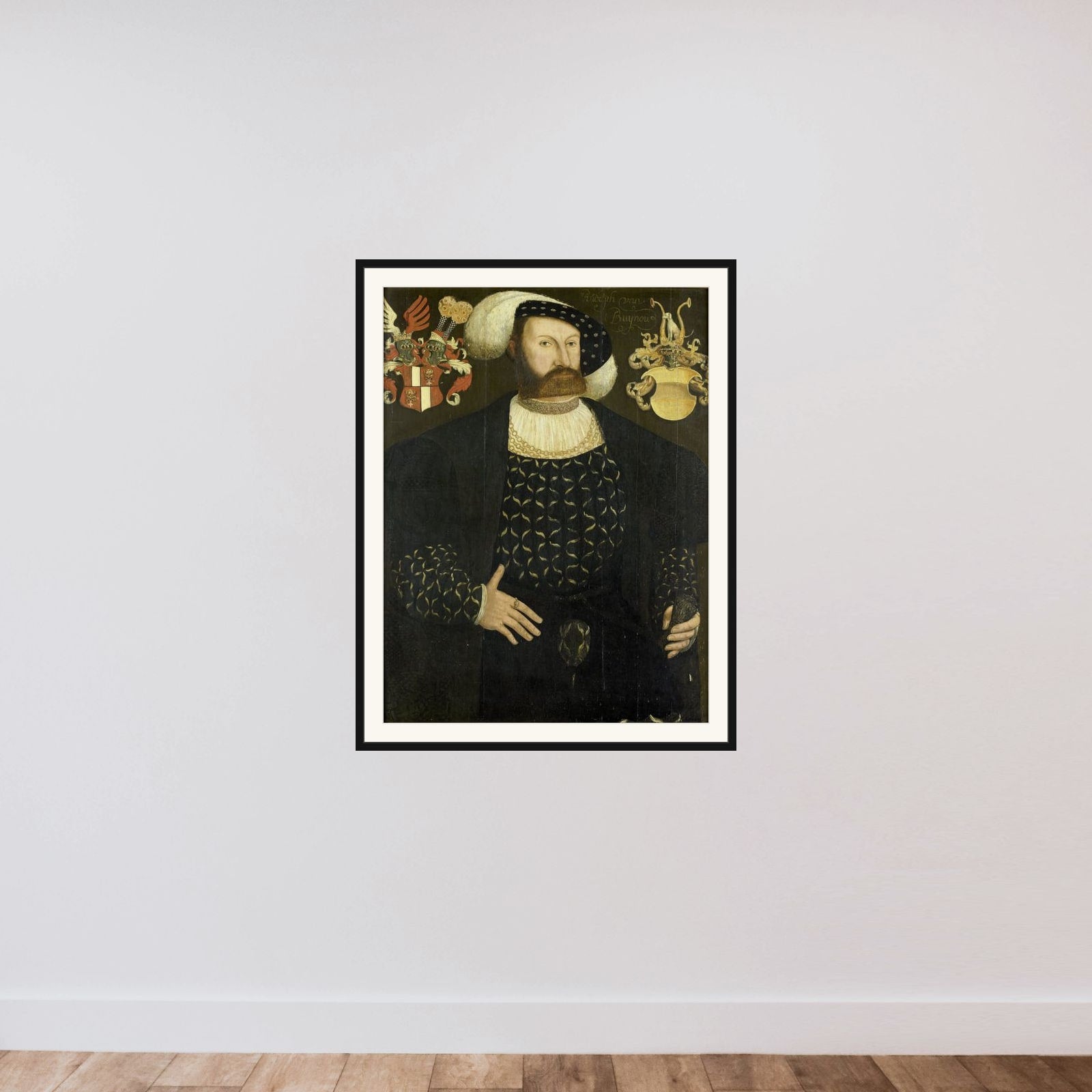 Presumably Posthumous Portrait of Rudolph van Buynou (d 1542), High Bailiff of Stavoren and 'Grietman'of Gaasterland framed — shown to scale