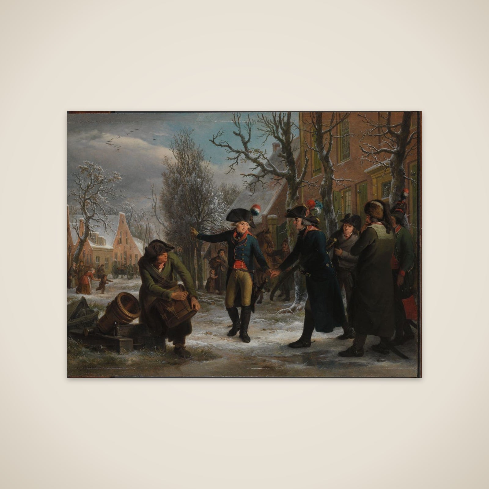 General Daendels Taking Leave in Maarssen of Lieutenant Colonel  C.R.T. Krayenhoff, whom he was Despatching to Amsterdam to Help Depose the City Government, 18 January 1795 unframed print
