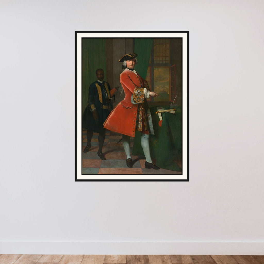 Portrait of Jan Pranger and an Enslaved Servant framed — shown to scale