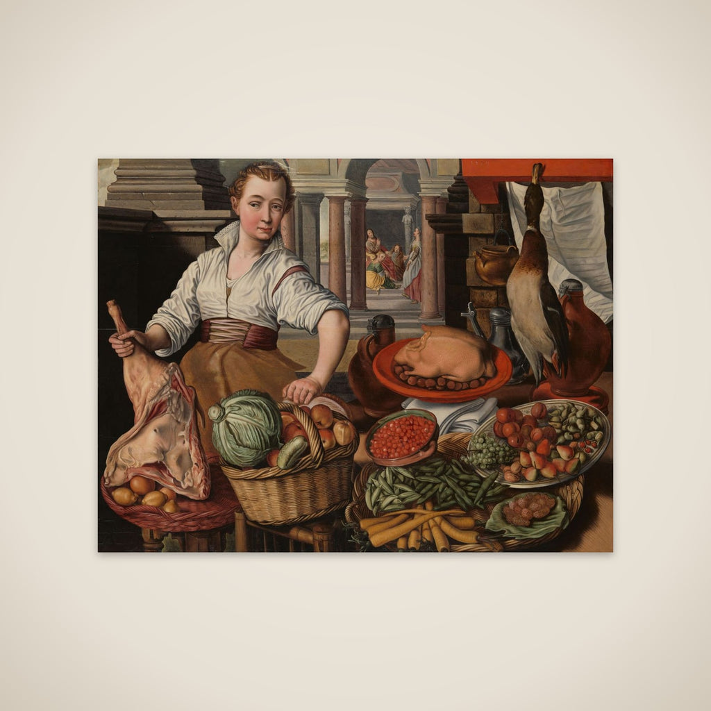 Kitchen Scene, with Jesus in the House of Martha and Mary in the background unframed print