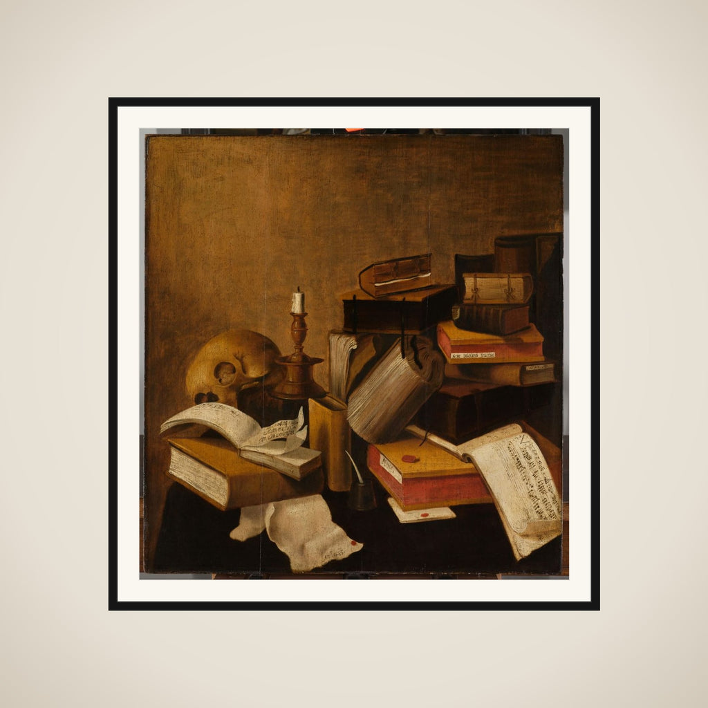 Vanitas Still Life with Books framed