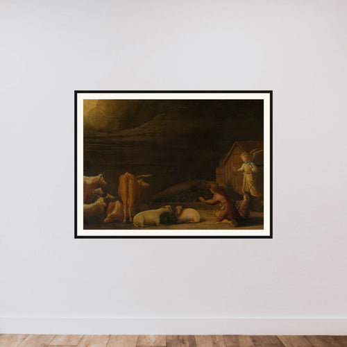 Annunciation to the Shepherds framed — shown to scale