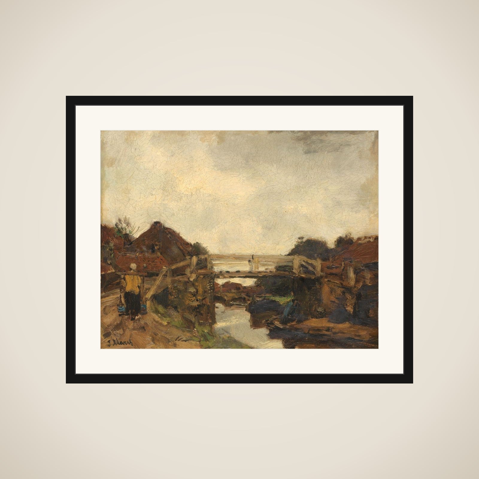 Wooden Bridge across a Canal at Rijswijk framed