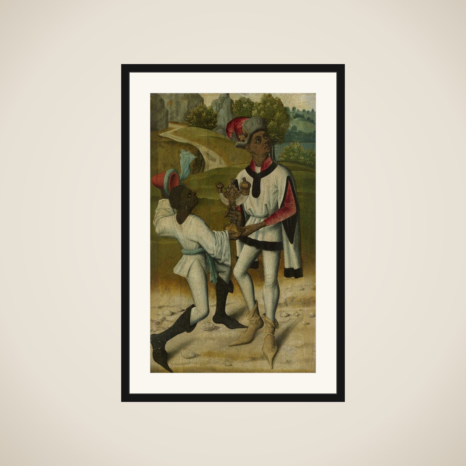 King Balthasar, one of the Three Magi, and a Servant, fragment from An Adoration of the Magi framed