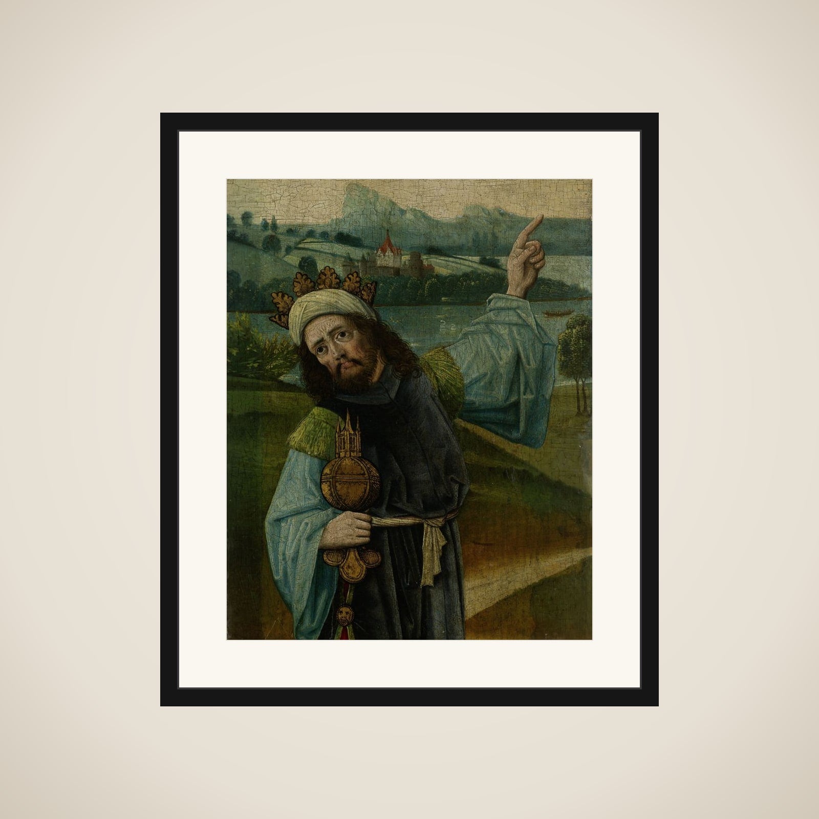 King Melchior, one of the Three Magi, Pointing at the Star, fragment from An Adoration of the Magi framed