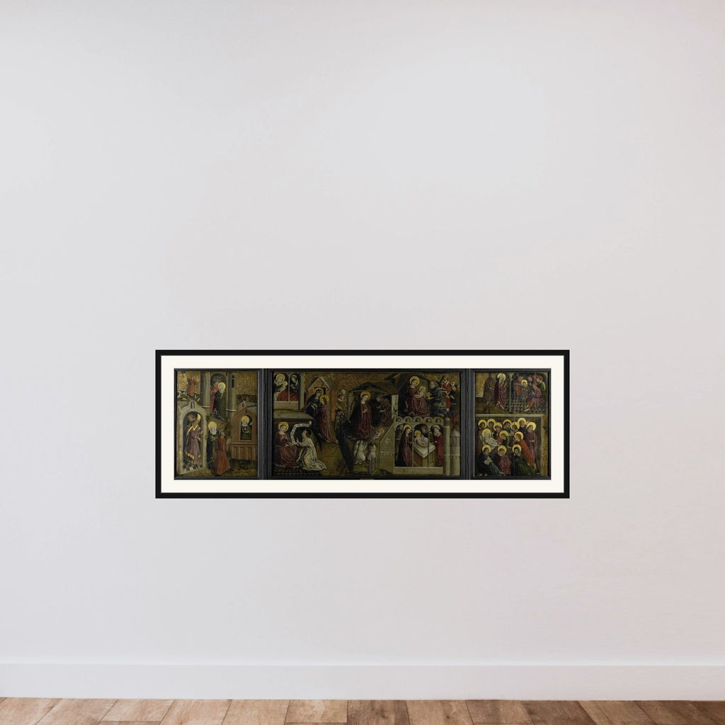 Triptych with Scenes from the Life of the Virgin framed — shown to scale