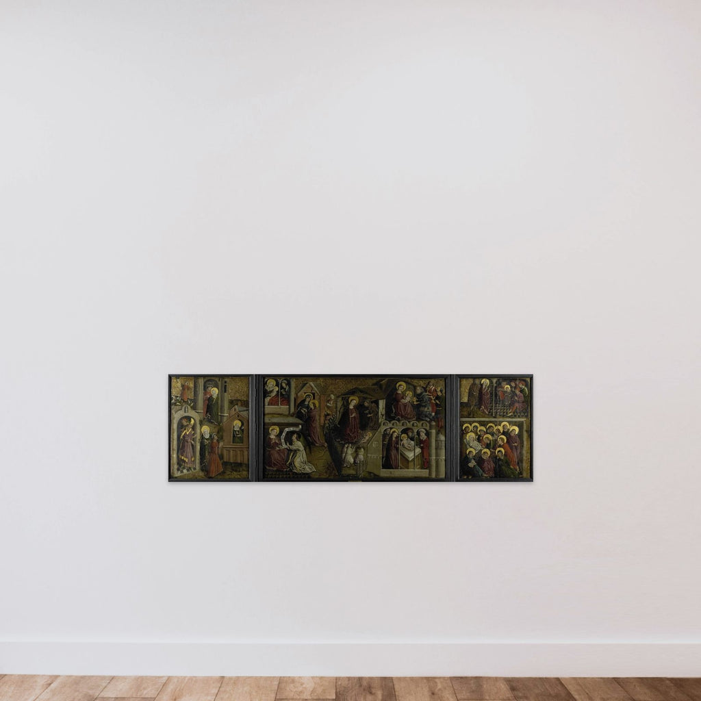 Triptych with Scenes from the Life of the Virgin unframed — shown to scale